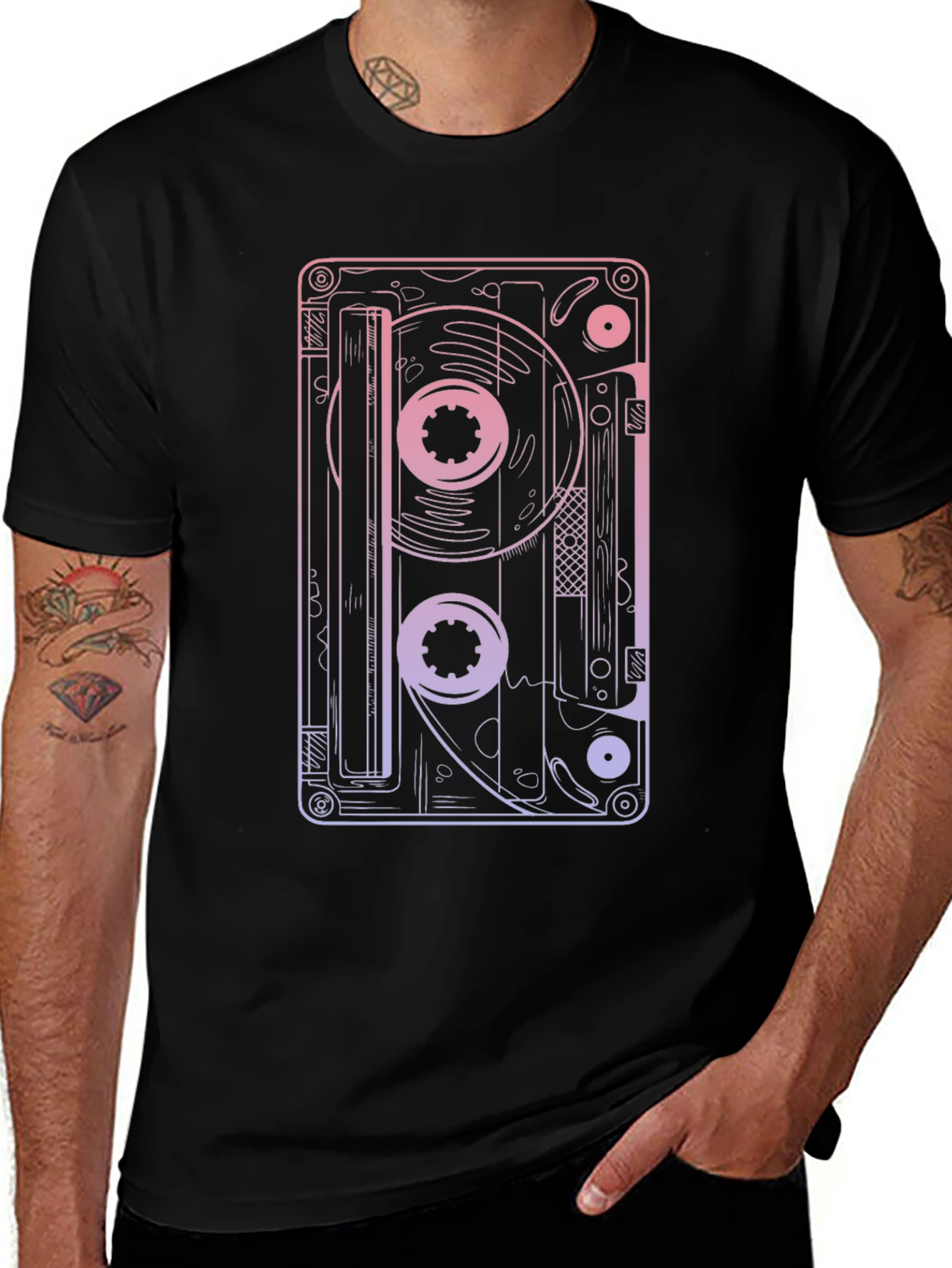 Variant 11 of Retro Cassette Tape Graphic Tee - Men's Black T-Shirt