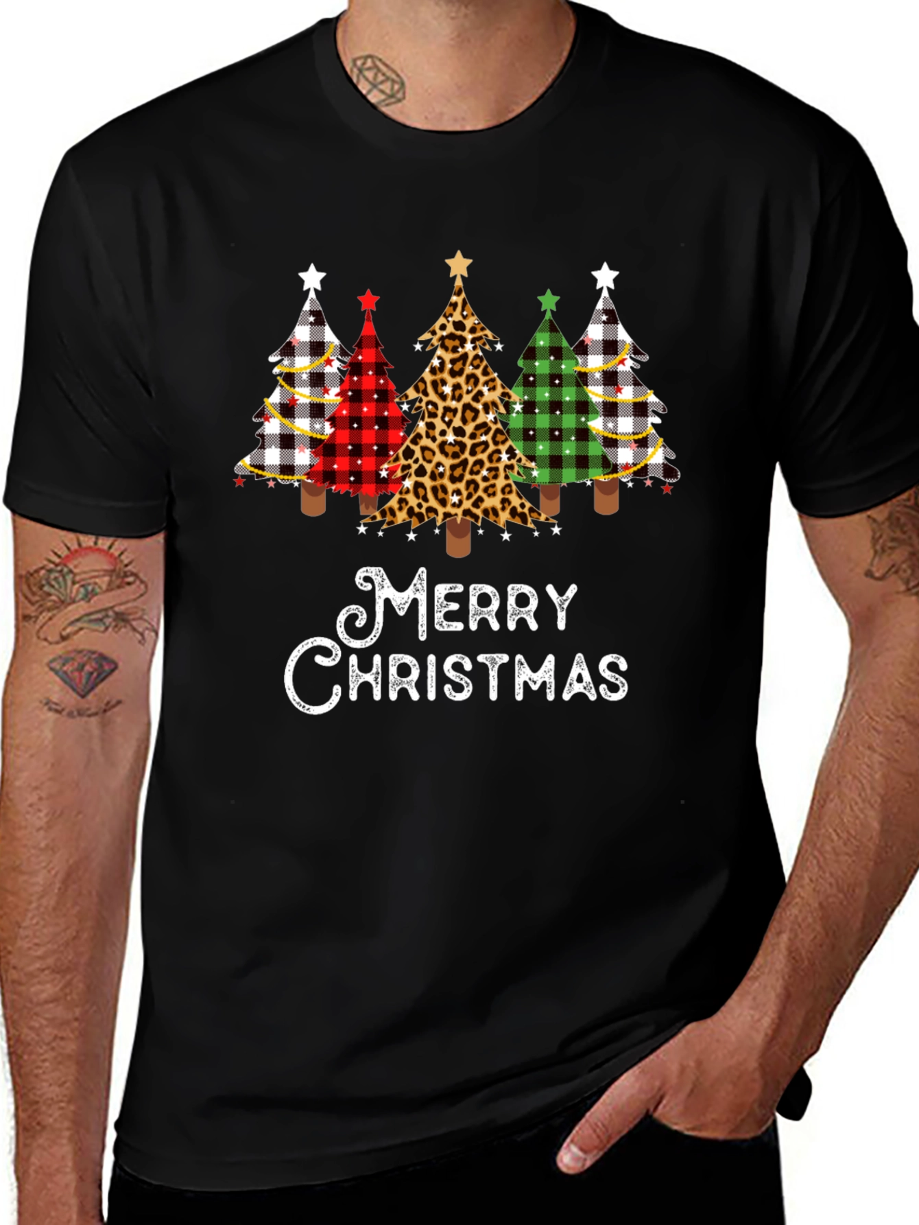 Merry Christmas Patterned Christmas Trees T-Shirt