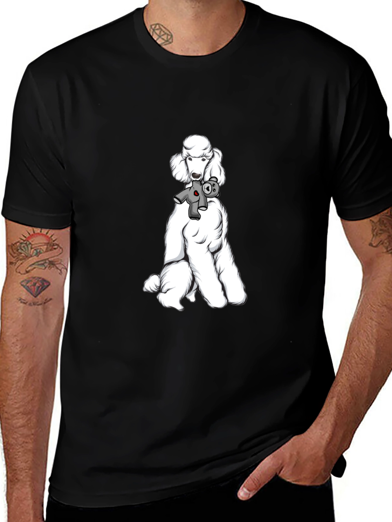 Variant 24 of Poodle & Teddy Graphic Tee - Unisex Black T-Shirt
