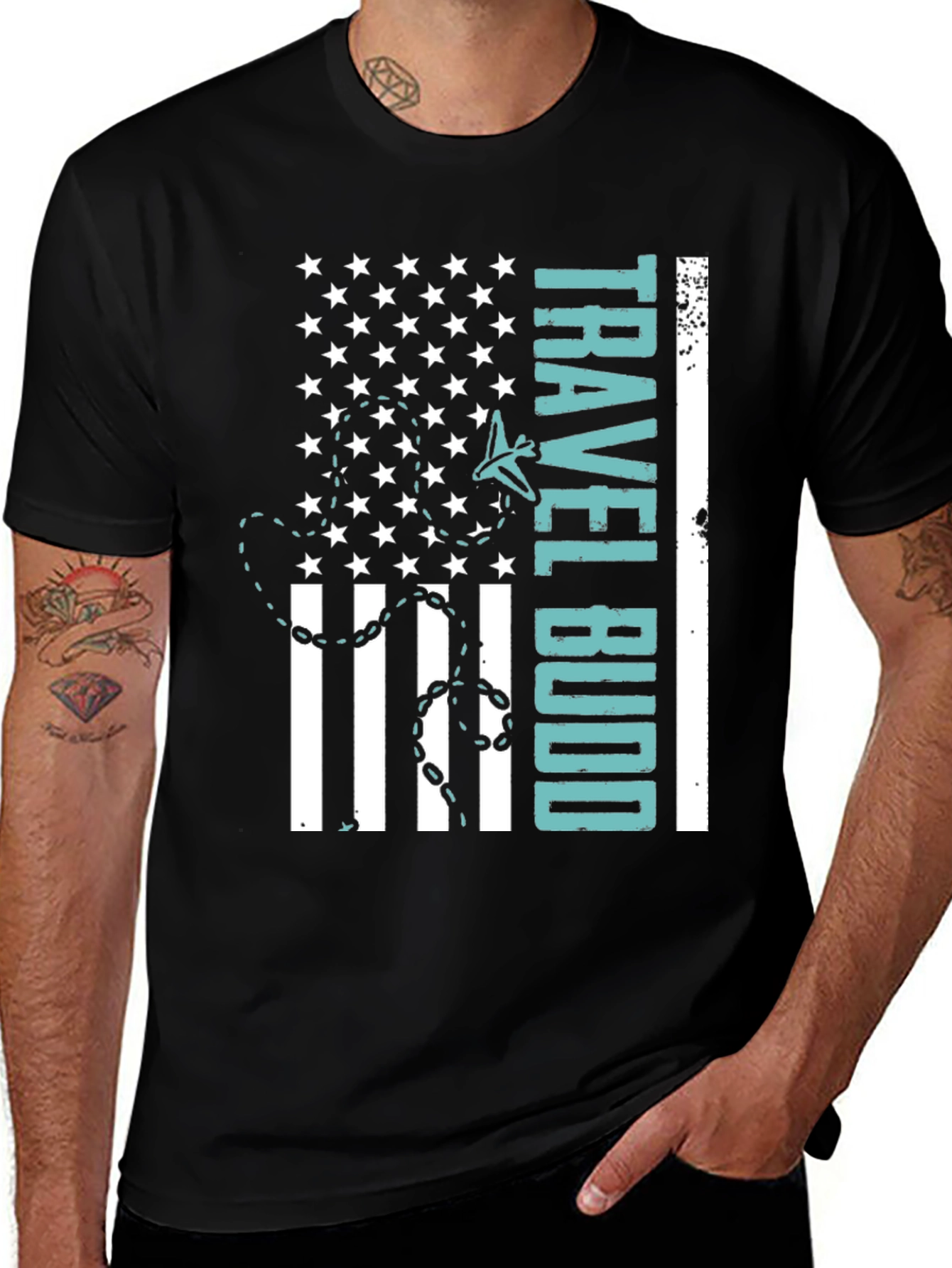Variant 5 of Travel Budd T-Shirt - American Flag Design