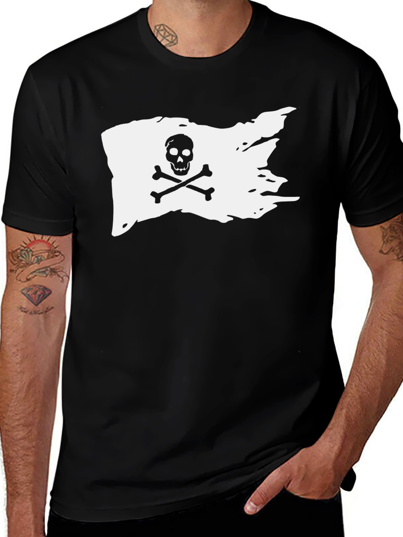 Variant 30 of Pirate Flag Graphic Tee - Black Cotton T-Shirt