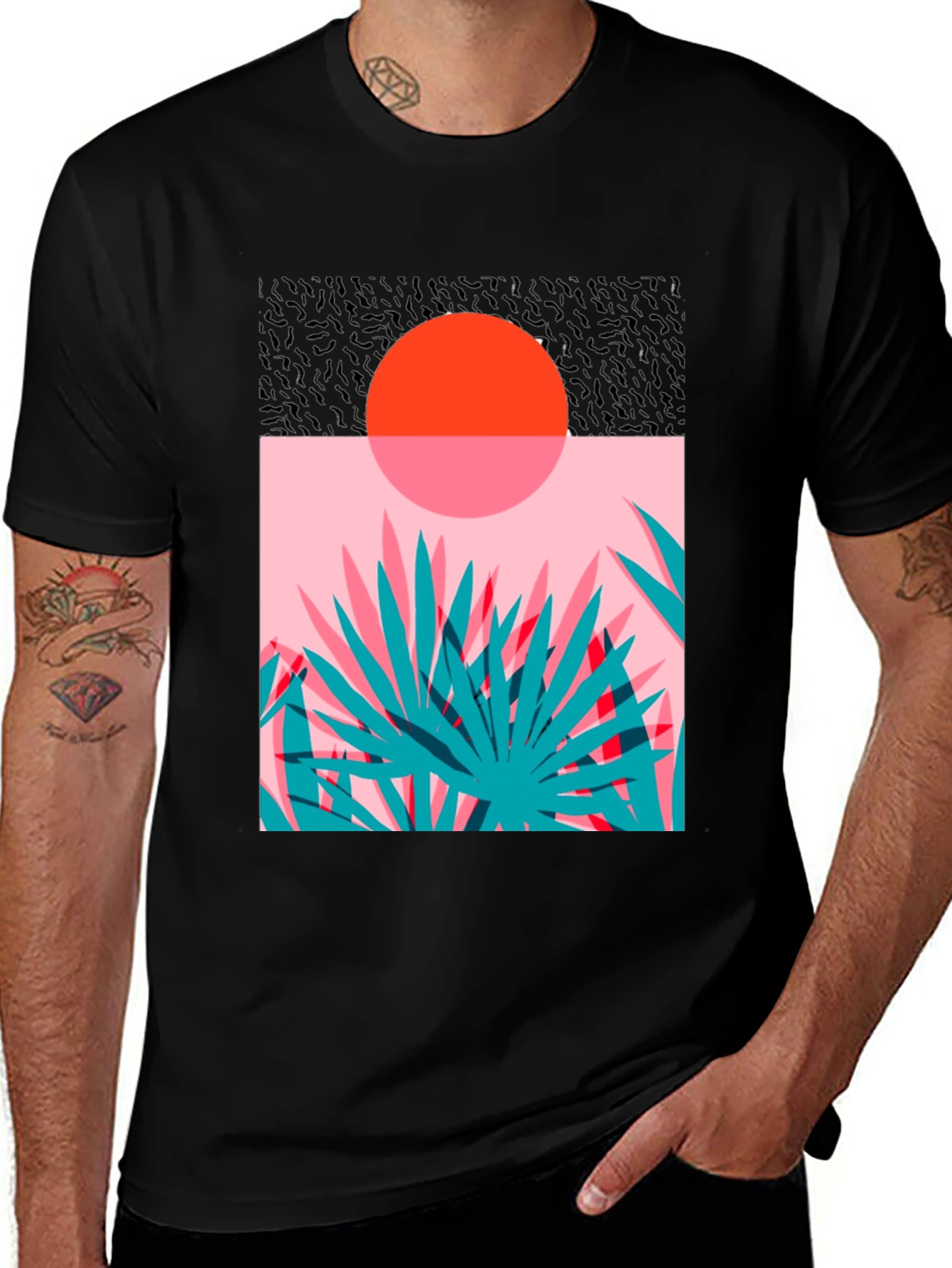 Variant 10 of Retro Sunset Palm T-Shirt - Black