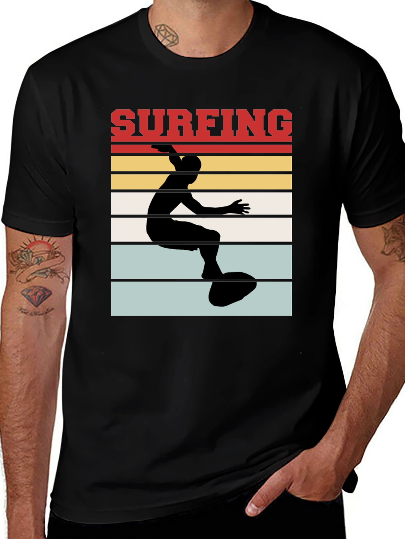 Variant 8 of Surfing Retro T-Shirt - Black Cotton Tee