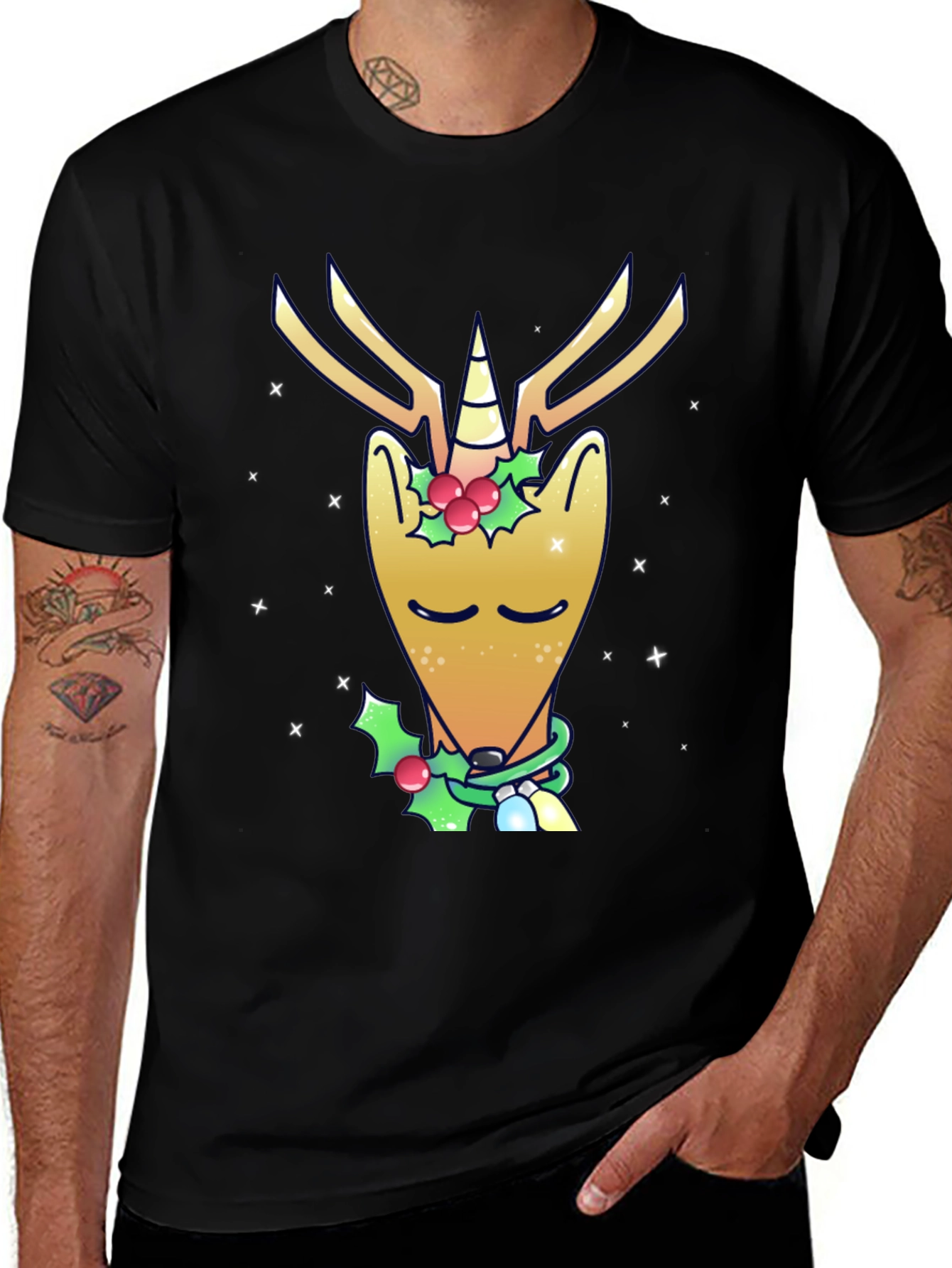 Variant 10 of Unicorn Deer Christmas Black T-Shirt