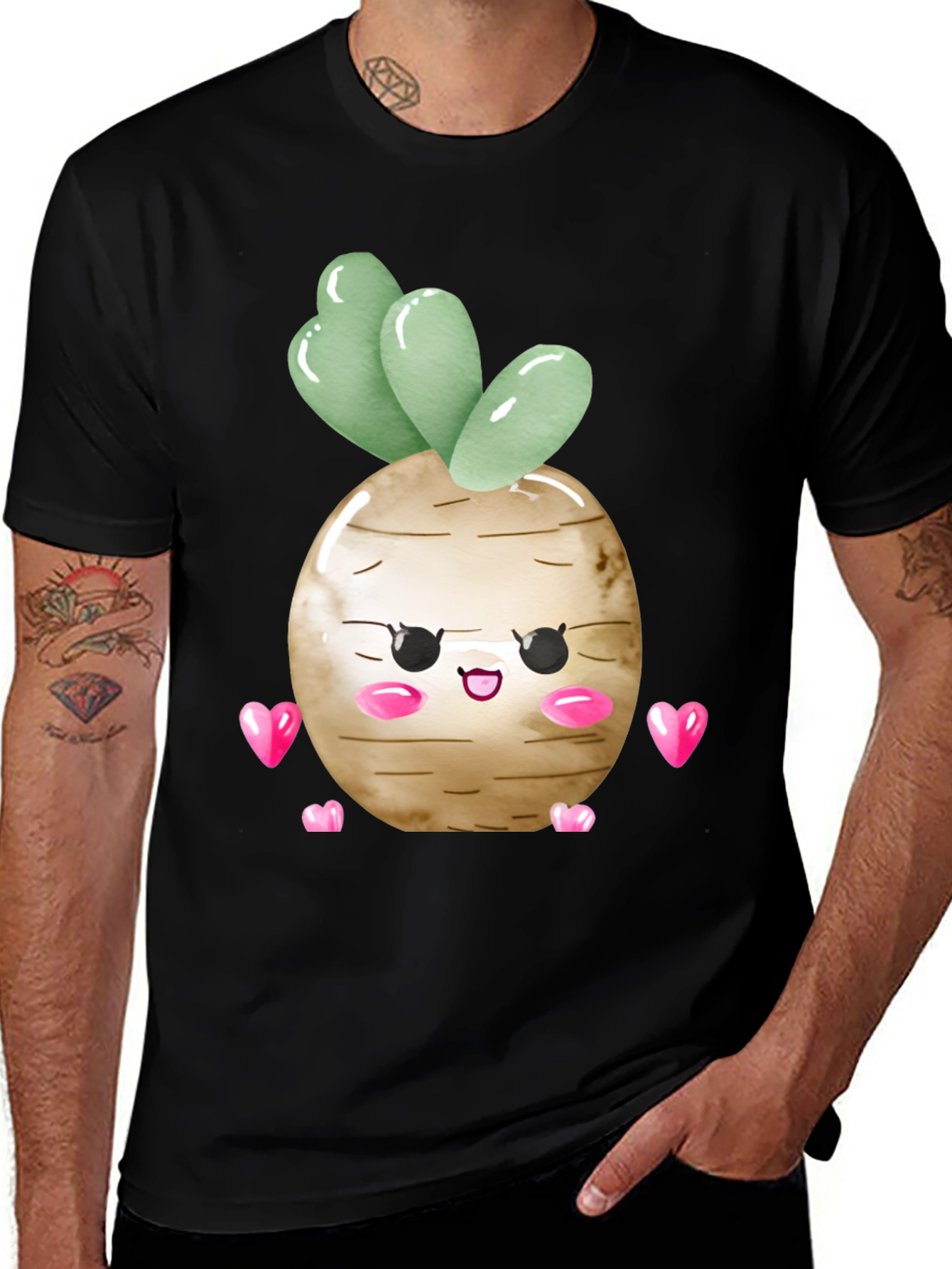 Variant 12 of Cute Kawaii Turnip Vegetable Heart Graphic T-Shirt