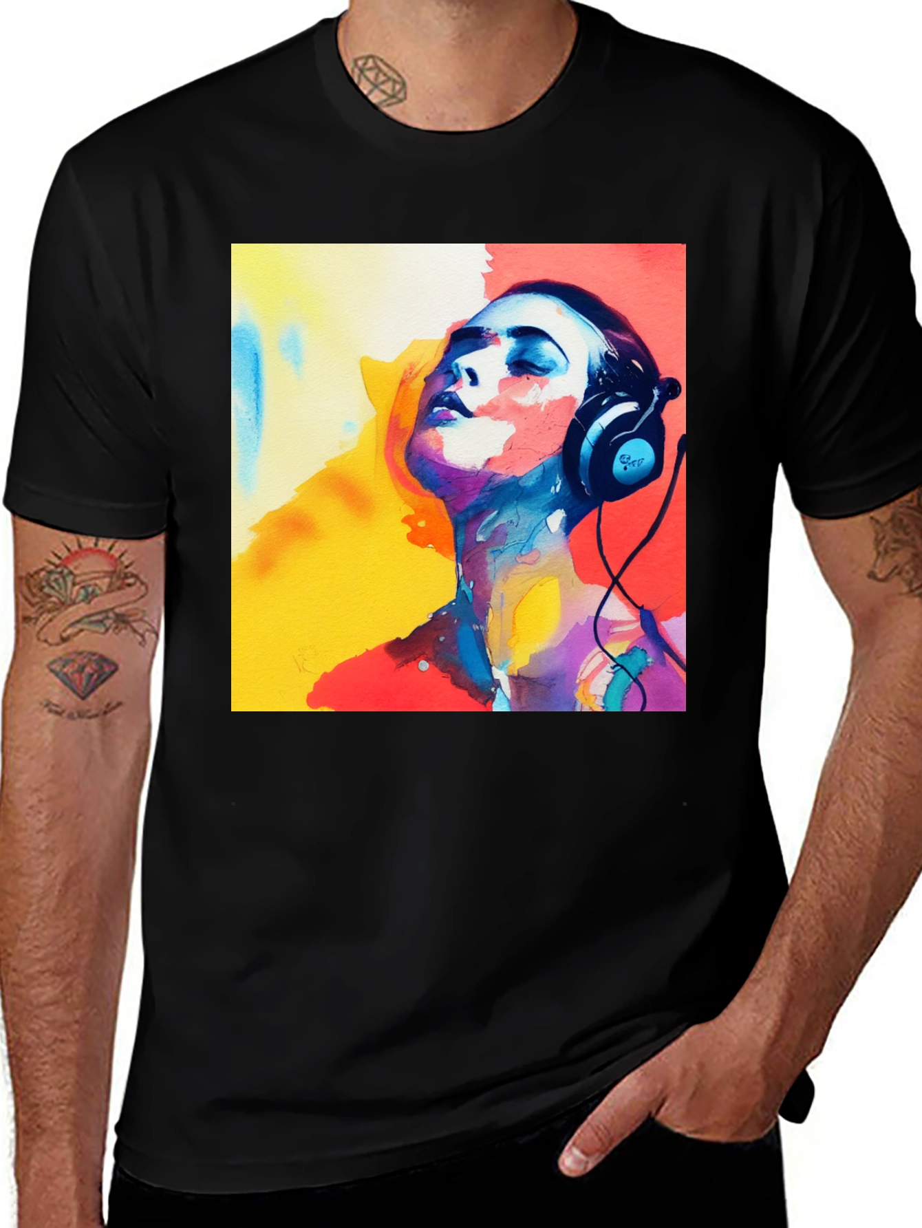 Variant 24 of Abstract Art Woman with Headphones Graphic Tee