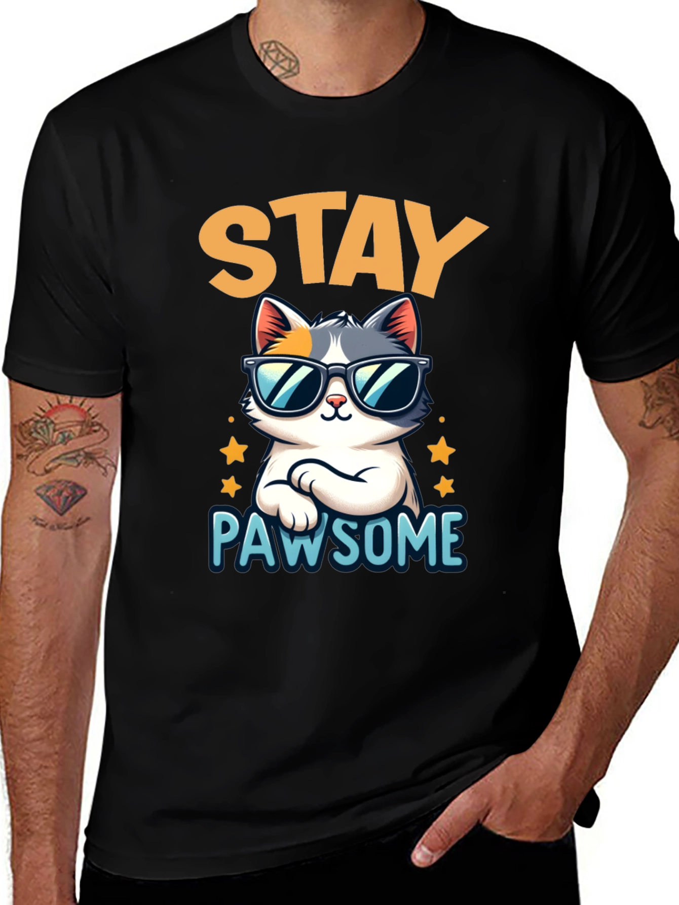 Variant 22 of Stay Pawsome Cat T-Shirt - Cool Kitty Tee