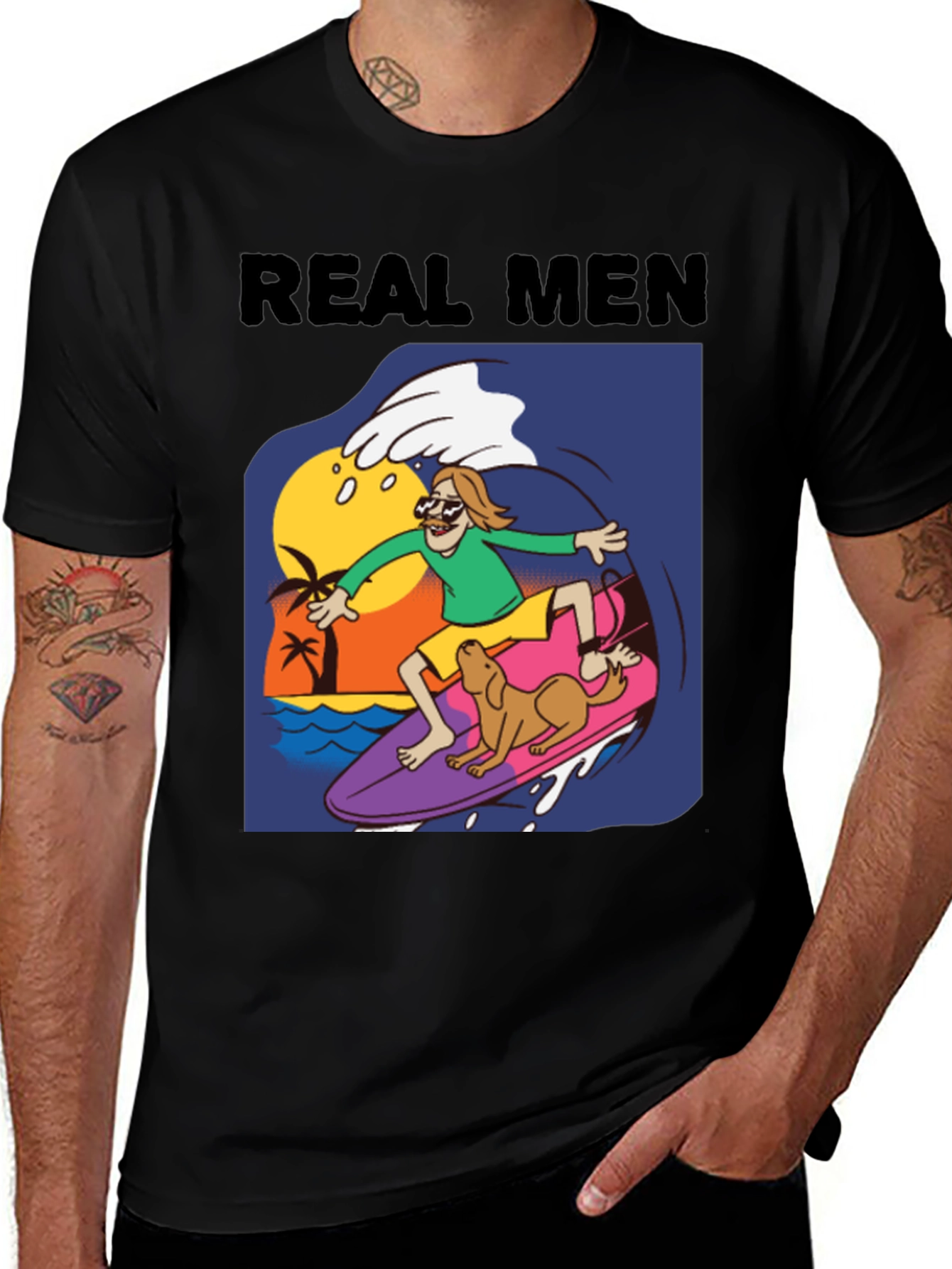 Variant 2 of Real Men Surf Tee - Novelty Cartoon Graphic T-Shirt