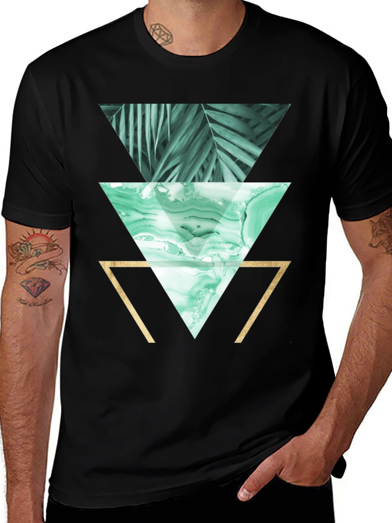 Geometric Triangles Graphic Print Tee - Black