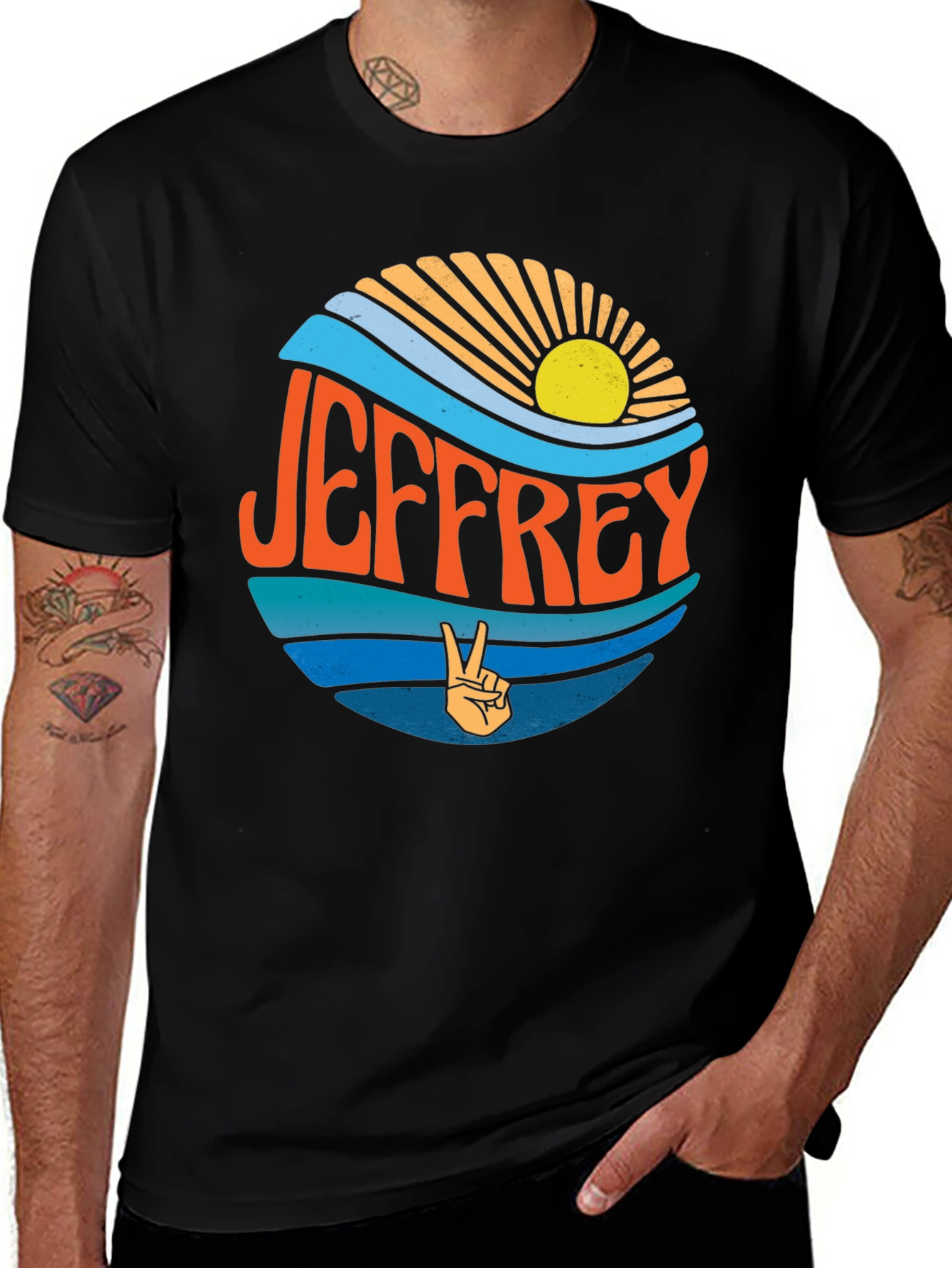 Variant 4 of Jeffrey Retro Graphic T-Shirt - Peace & Sun Design