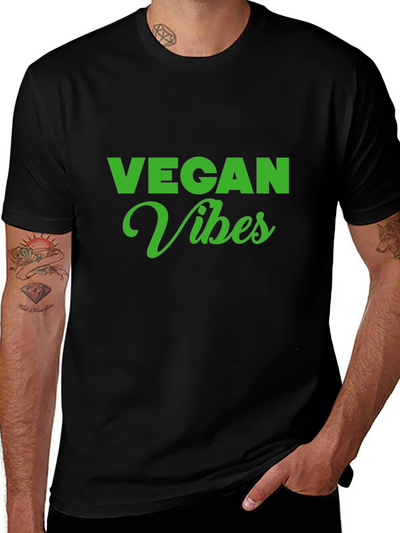 Variant 8 of Vegan Vibes T-Shirt - Green Text on Black