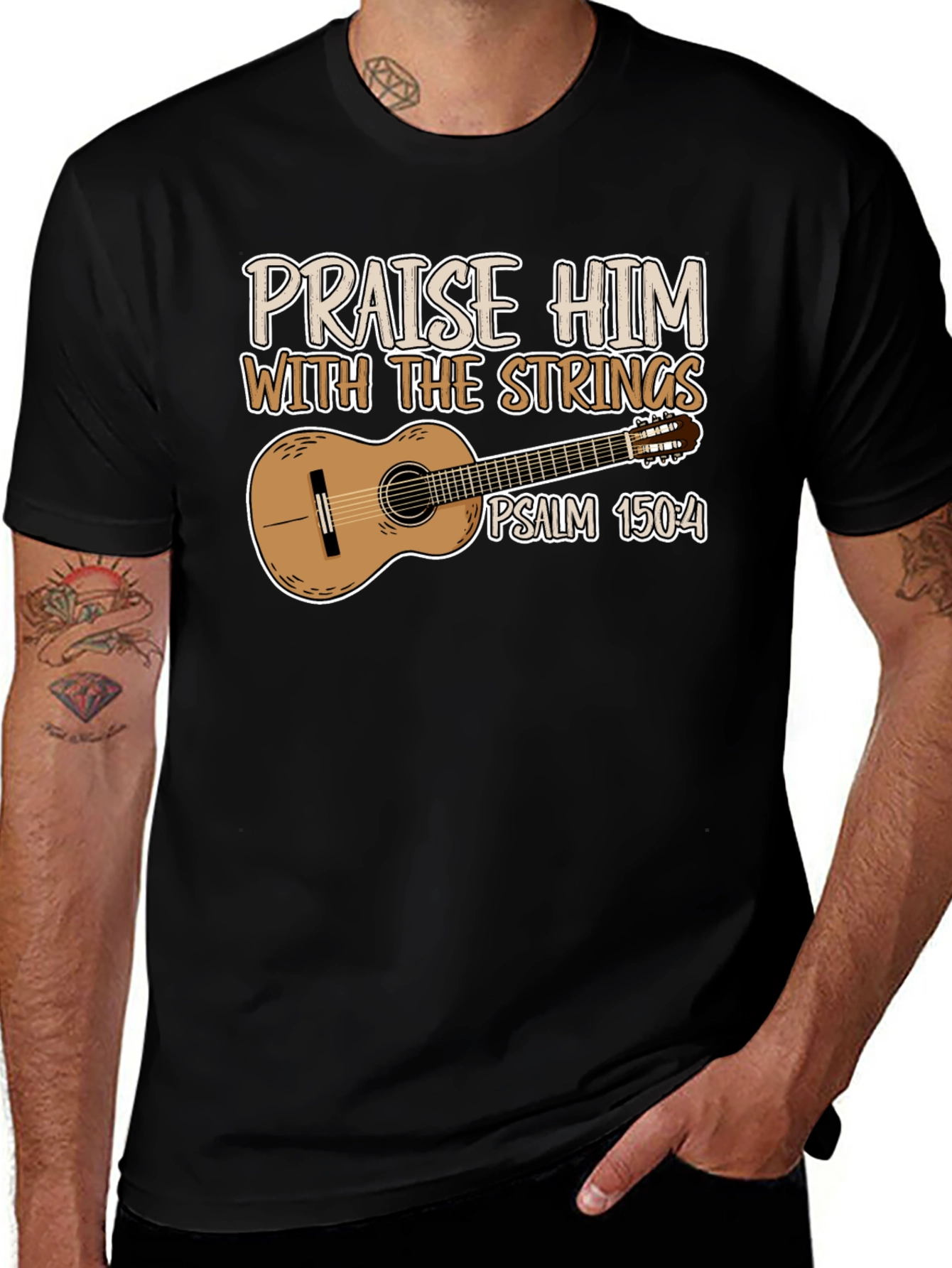 Praise Him with Strings T-Shirt - Psalm 150:4 Christian Music Tee