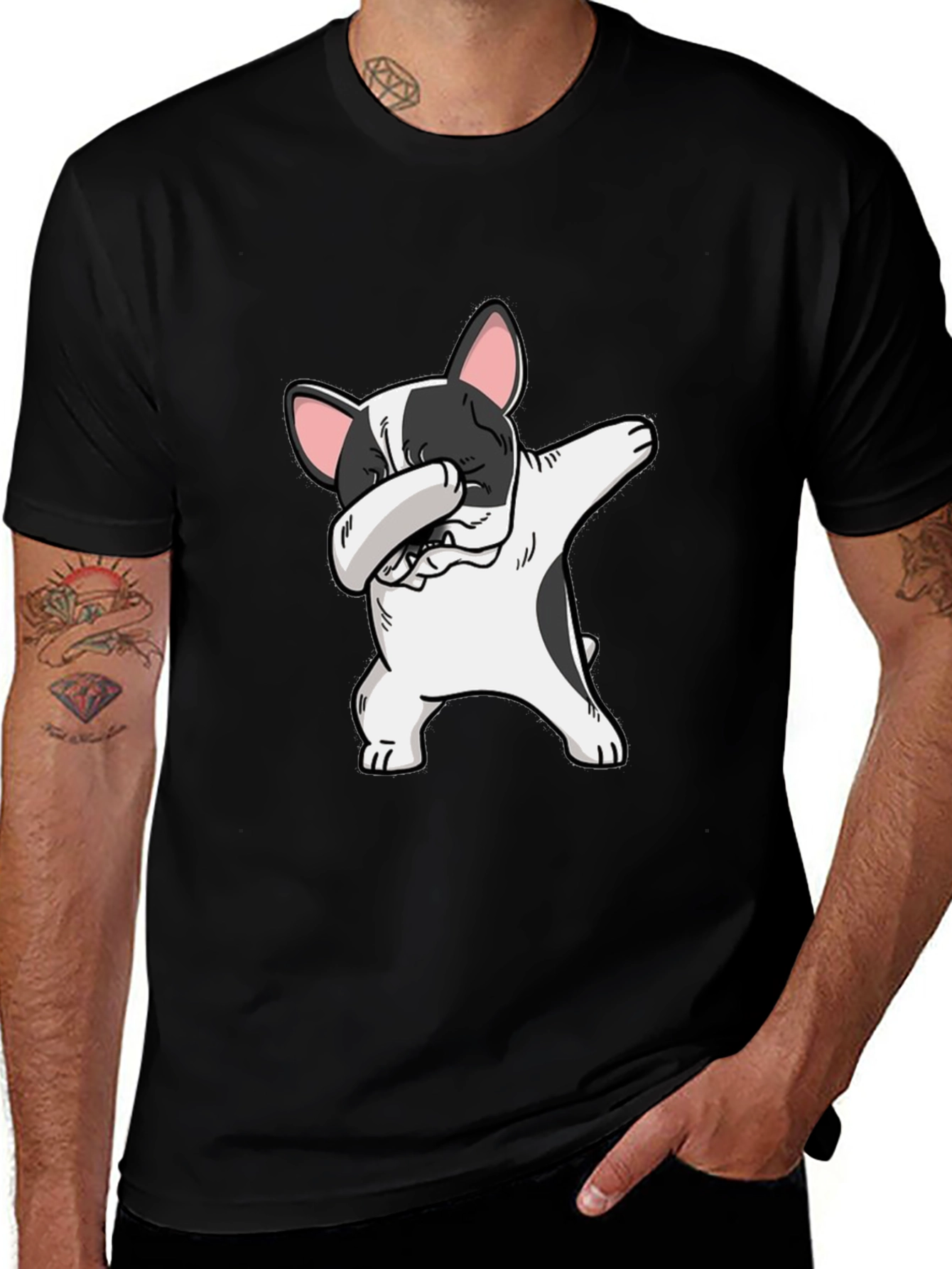 Variant 25 of Dabbing Bulldog Graphic Tee - Black Cotton Shirt