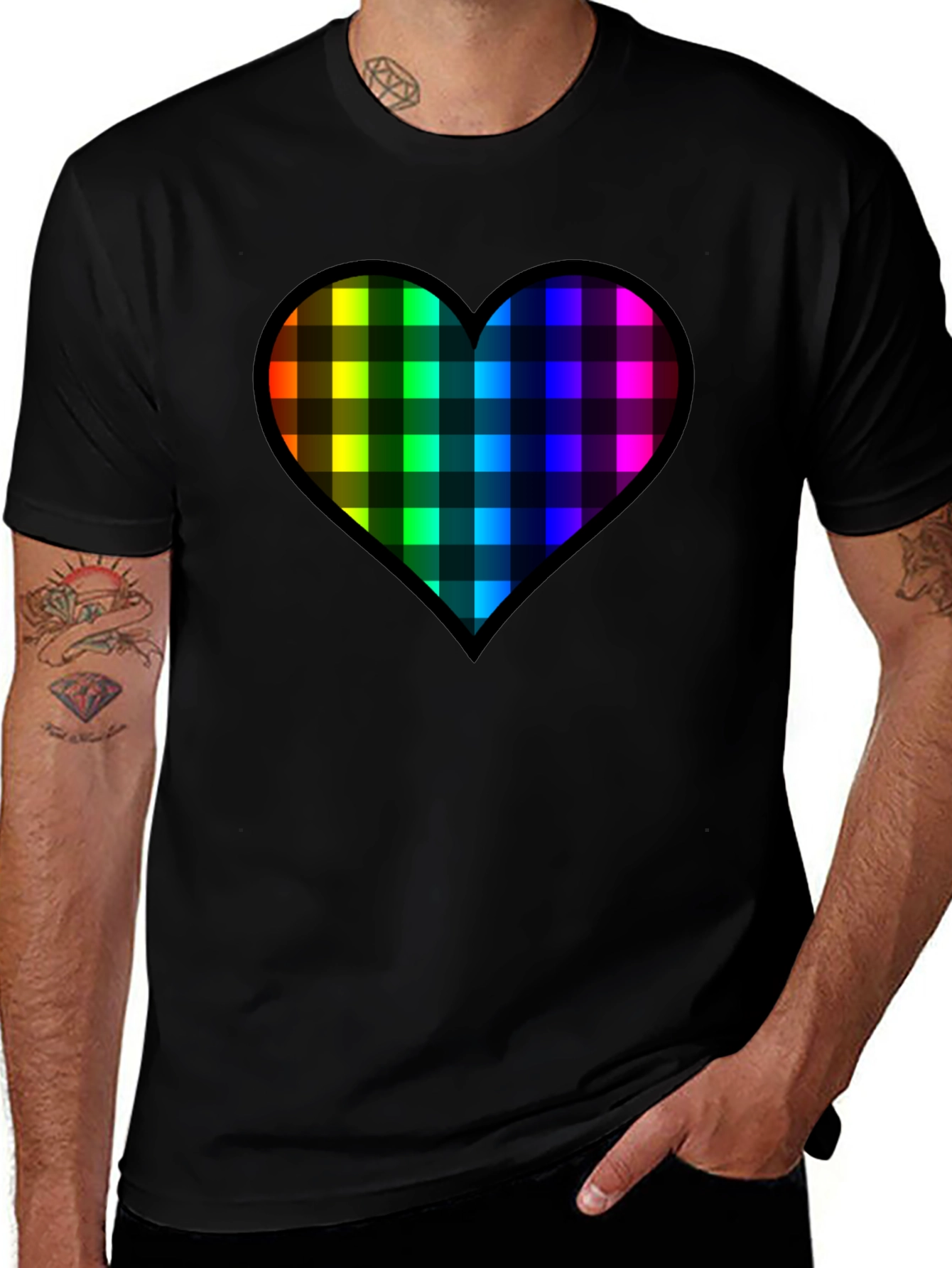 Variant 16 of Rainbow Plaid Heart Tee - Love & Pride