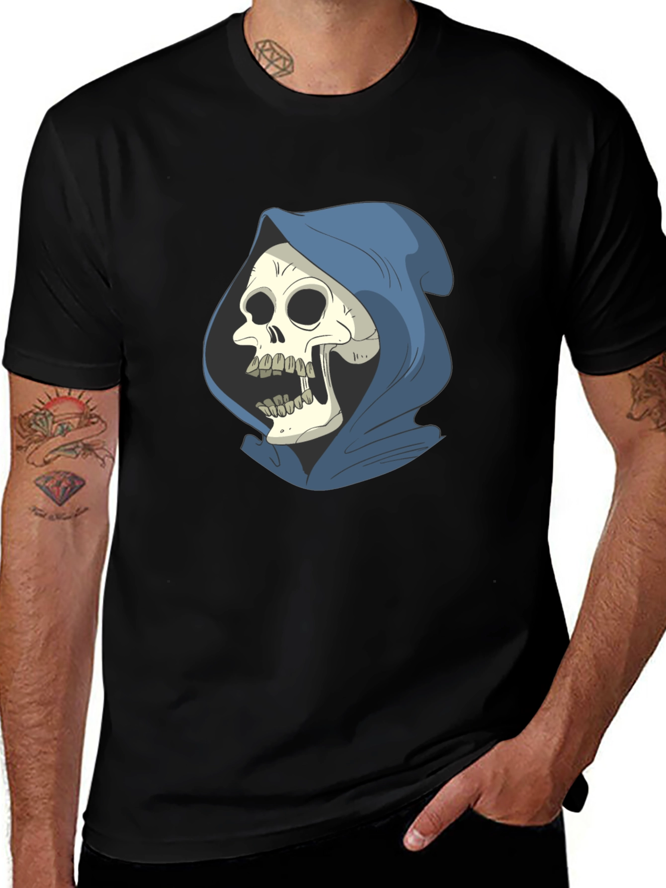 Variant 28 of Grim Reaper Skull Graphic Print Black T-Shirt