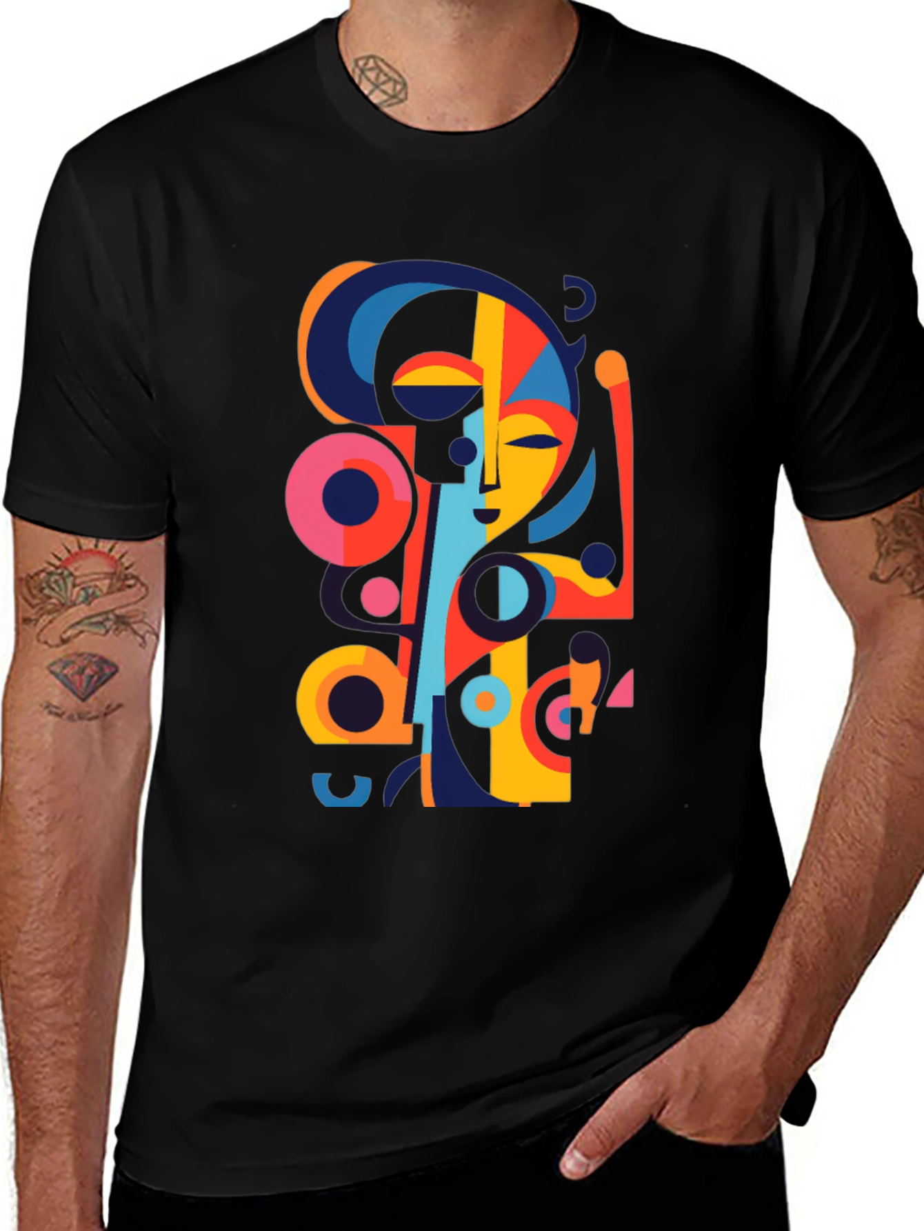 Variant 23 of Abstract Face Graphic Black Tee