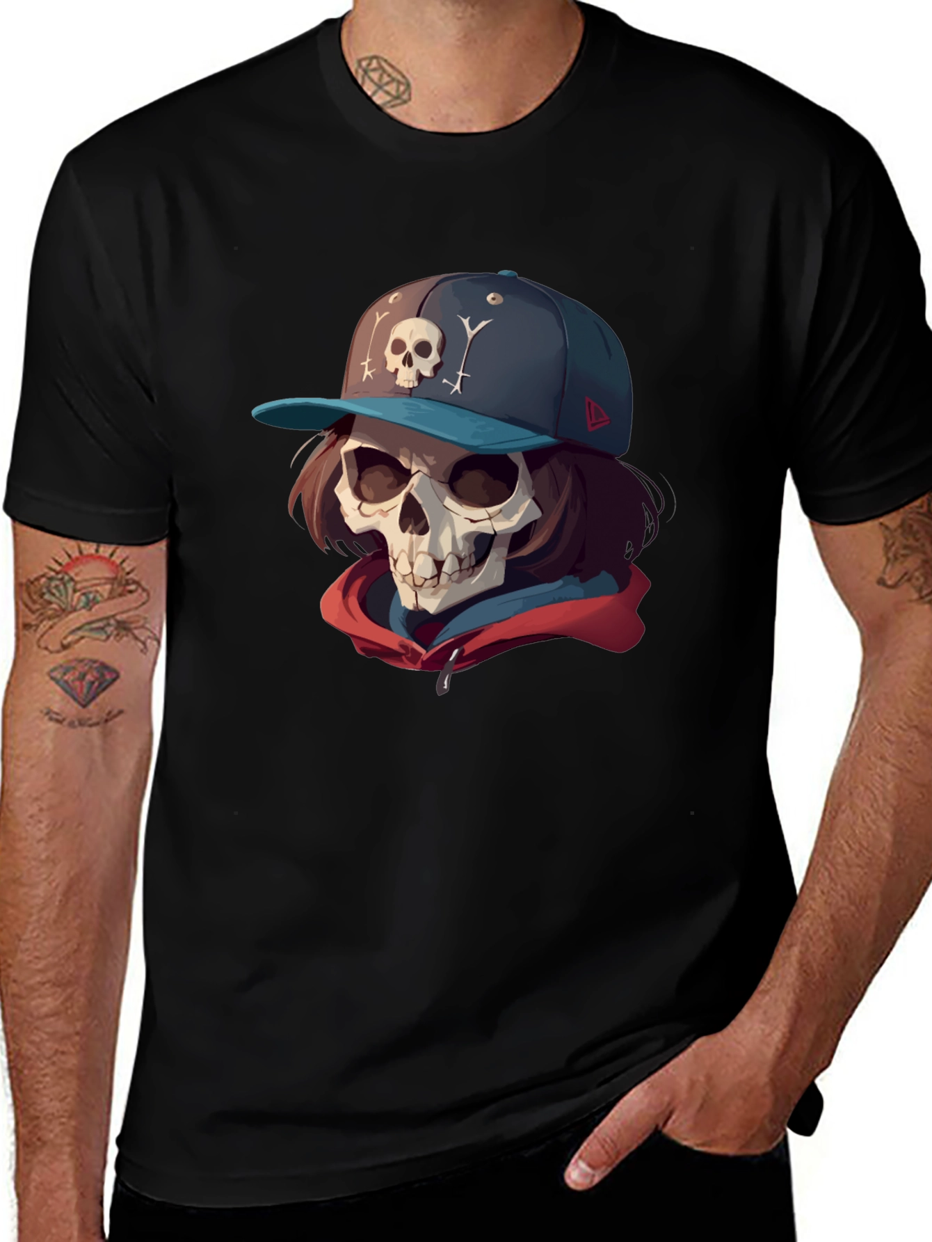 Variant 22 of Skull Cap Graphic Tee - Edgy Streetwear