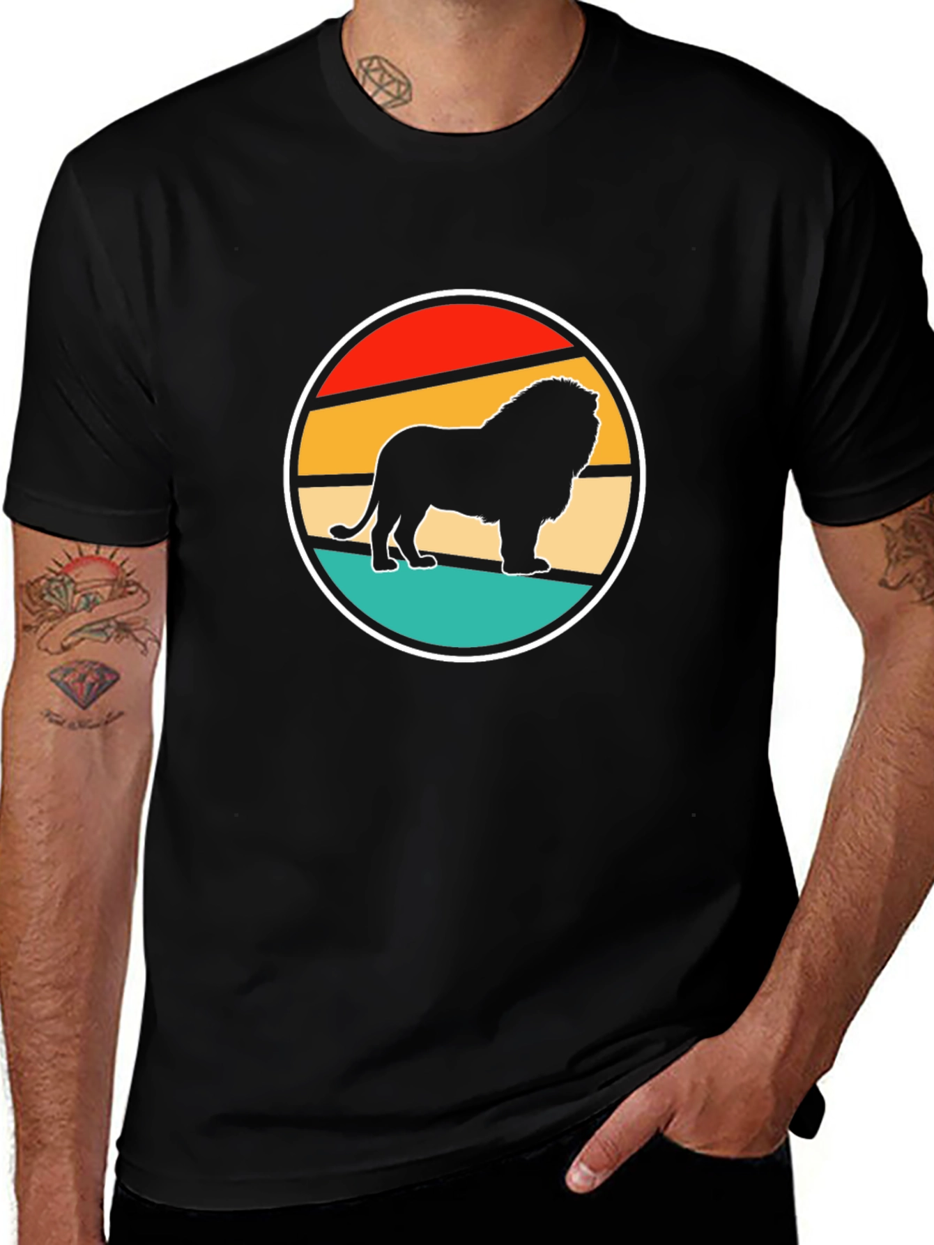 Variant 7 of Lion Sunset Graphic Tee - Cool Retro Design