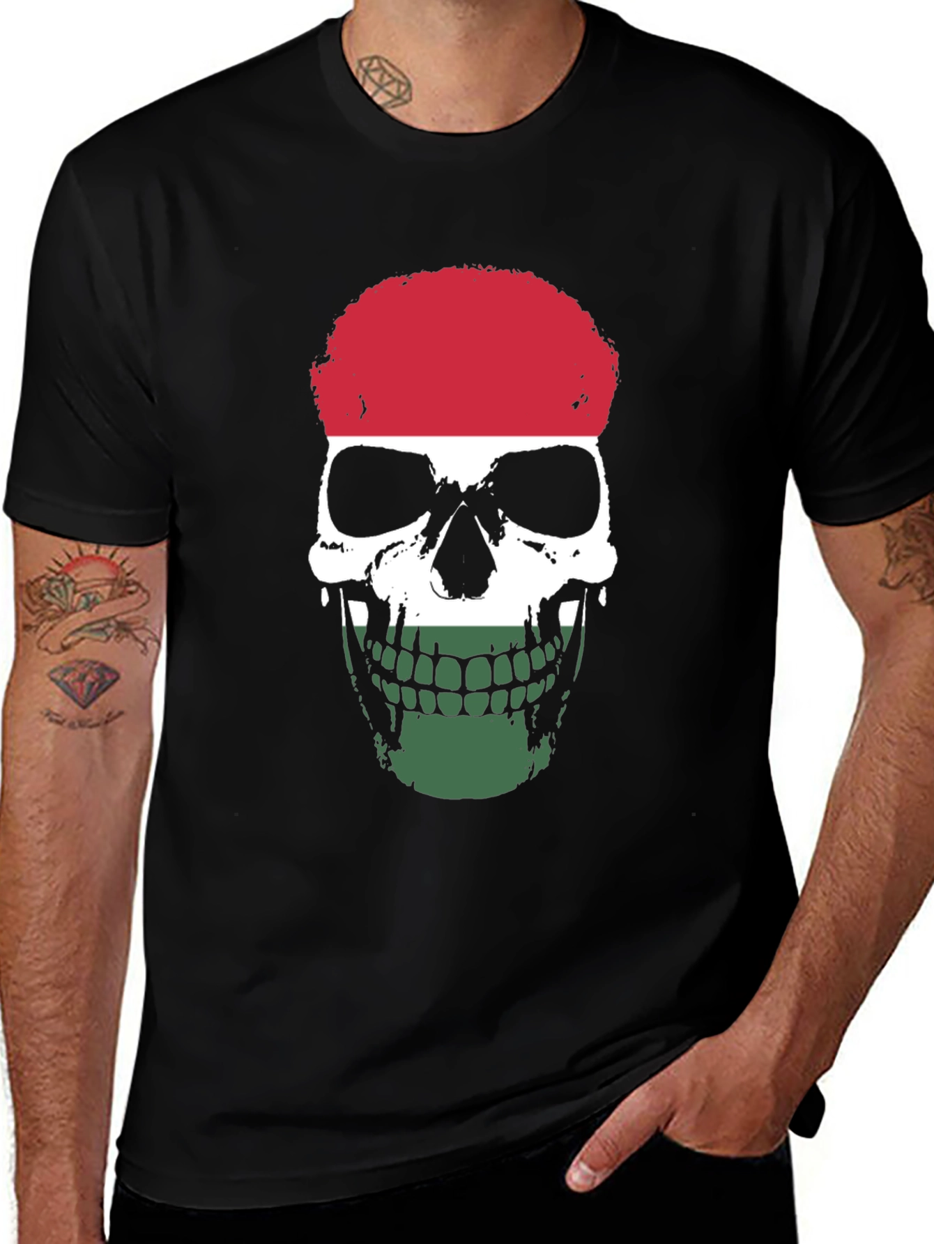 Hungarian Flag Skull Graphic T-Shirt