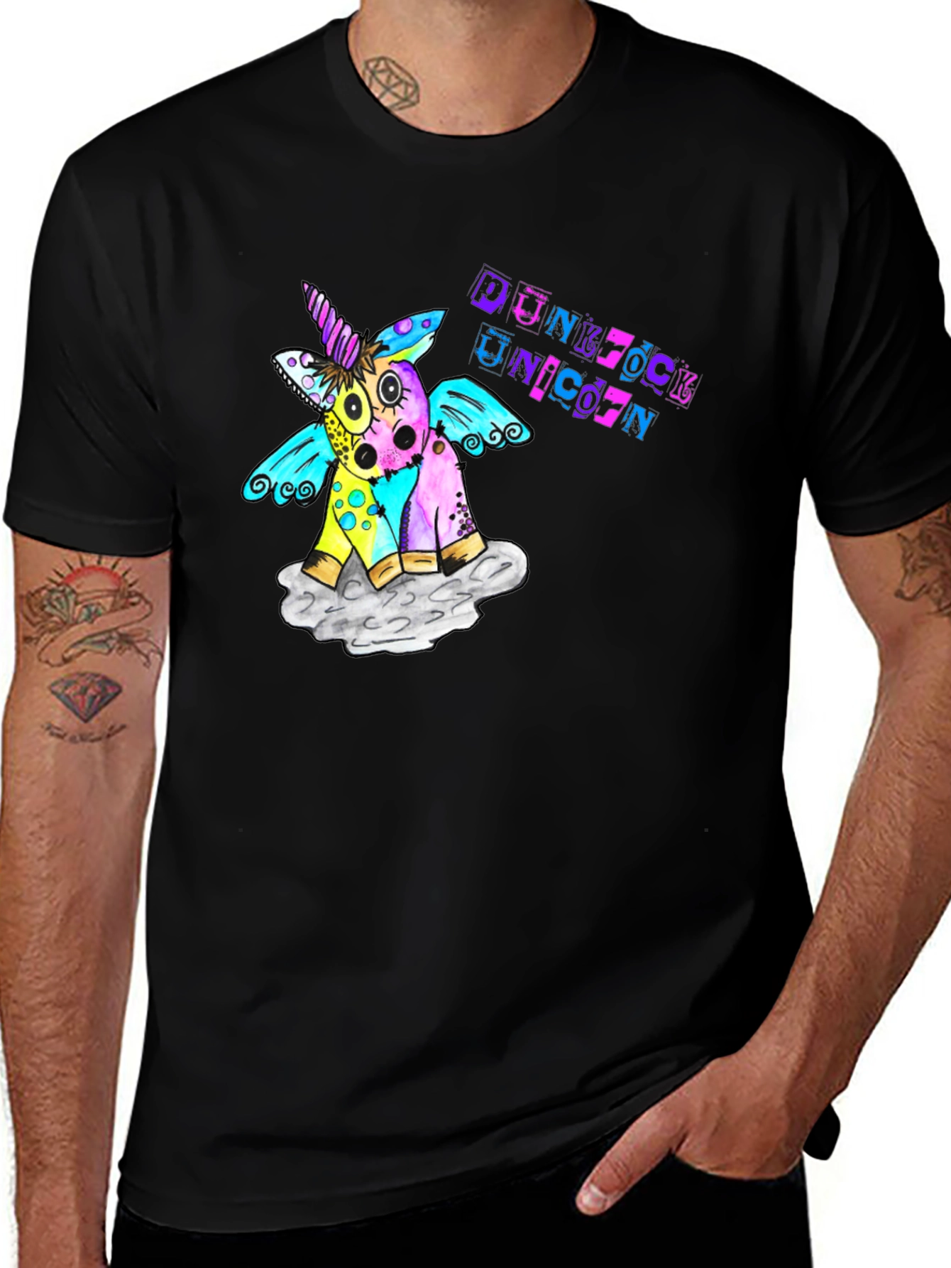 Black Punk Rock Unicorn Graphic T-Shirt main image