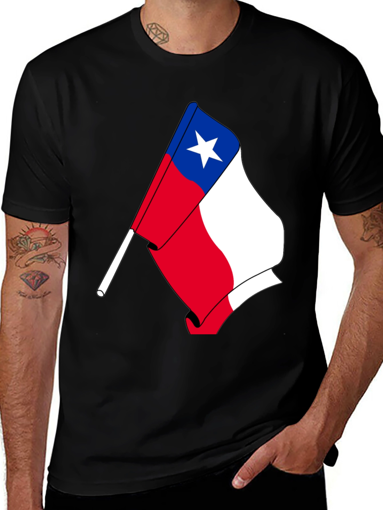 Variant 17 of Chile Flag T-Shirt - Black Cotton Tee