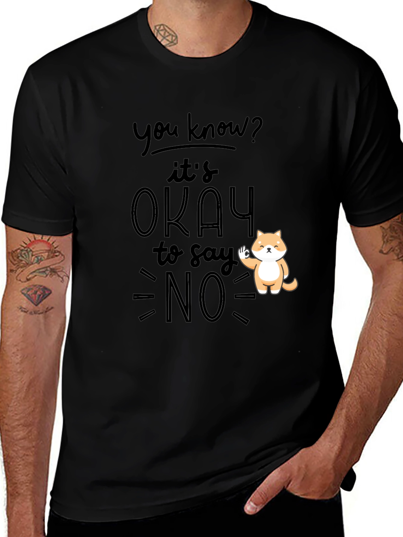 Variant 5 of Funny "It's Okay to Say No" Cat Graphic Tee