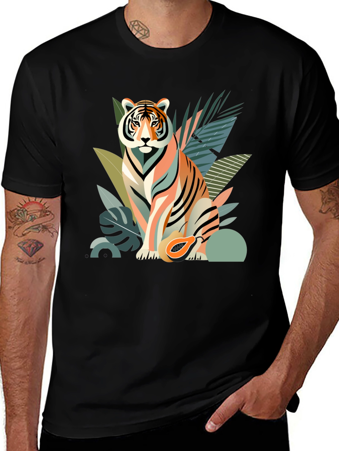 Variant 12 of Tiger Graphic Print Tee - Artistic Jungle Design