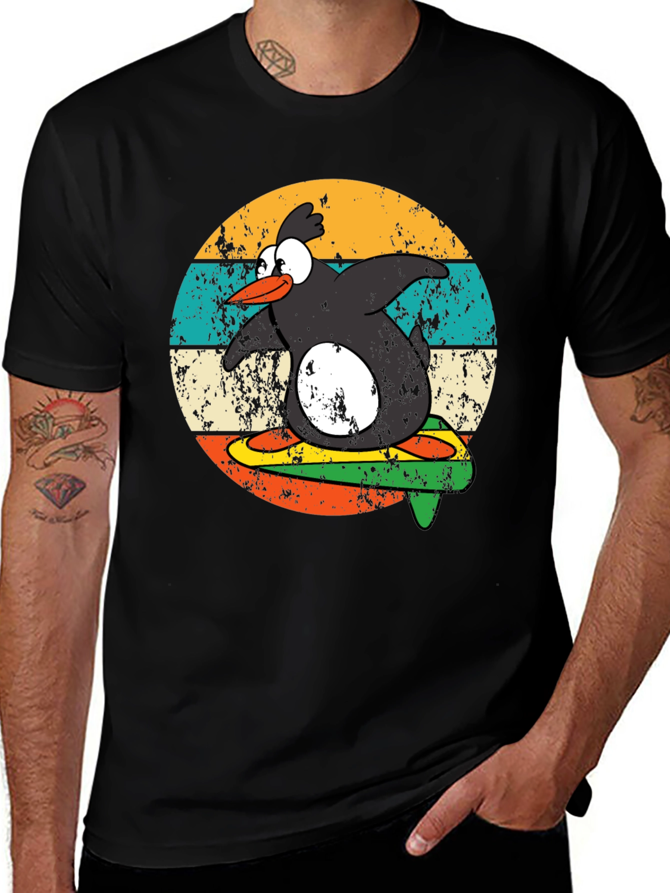 Variant 26 of Surfing Penguin Retro T-Shirt