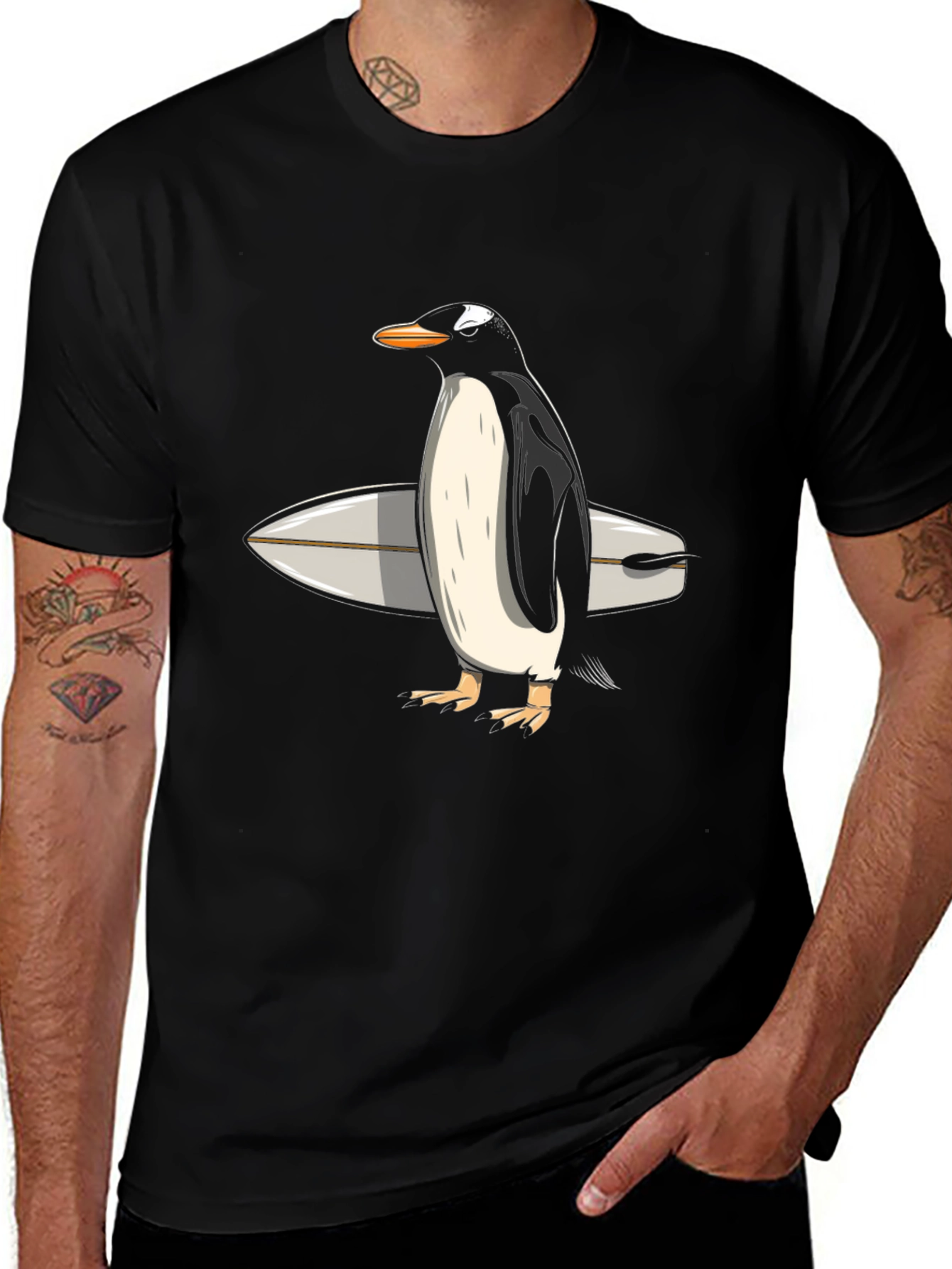 Penguin Surfer Graphic Tee - Cool Animal T-Shirt