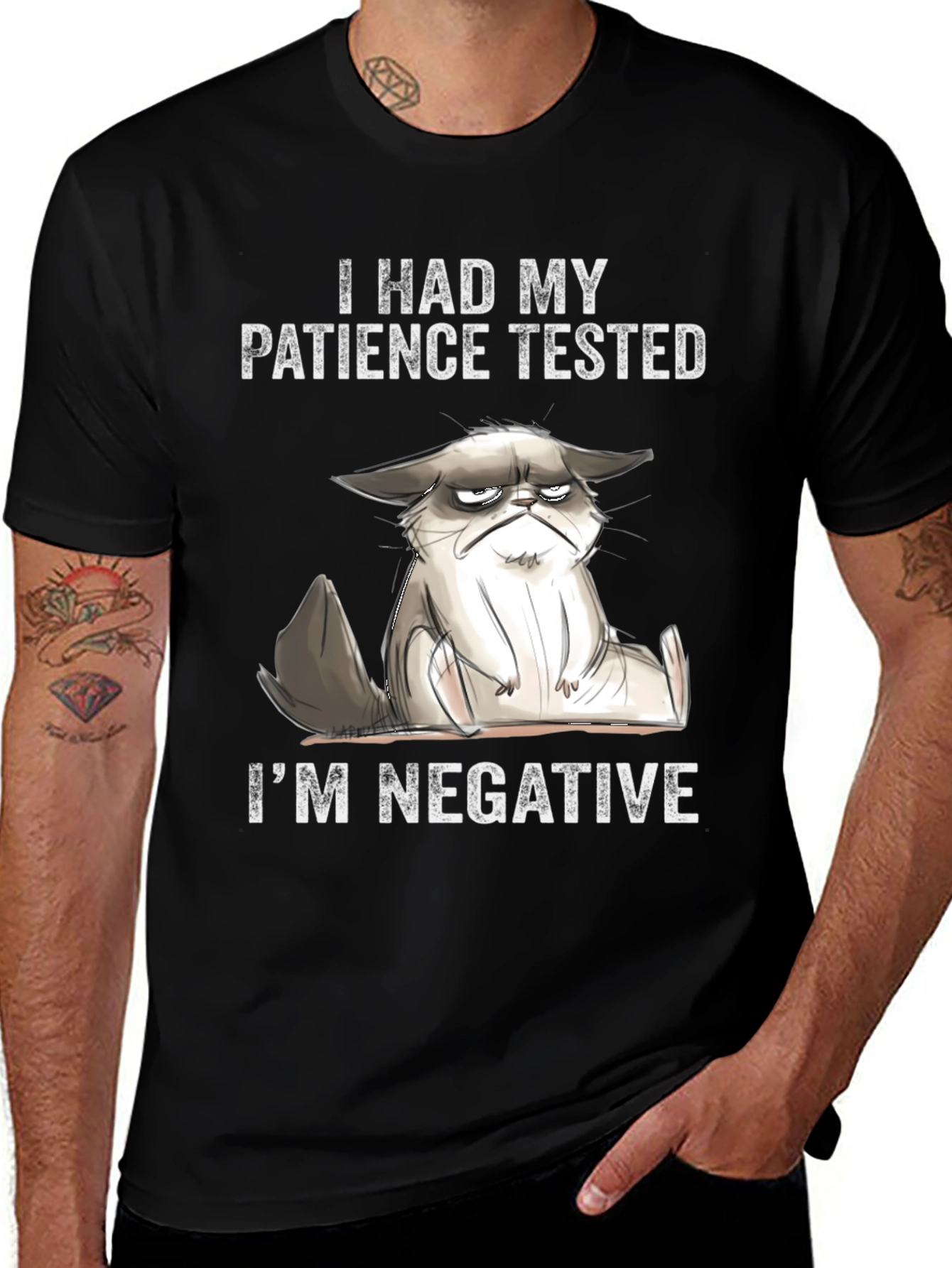 Variant 27 of Grumpy Cat Tested Patience Negative Black T-Shirt