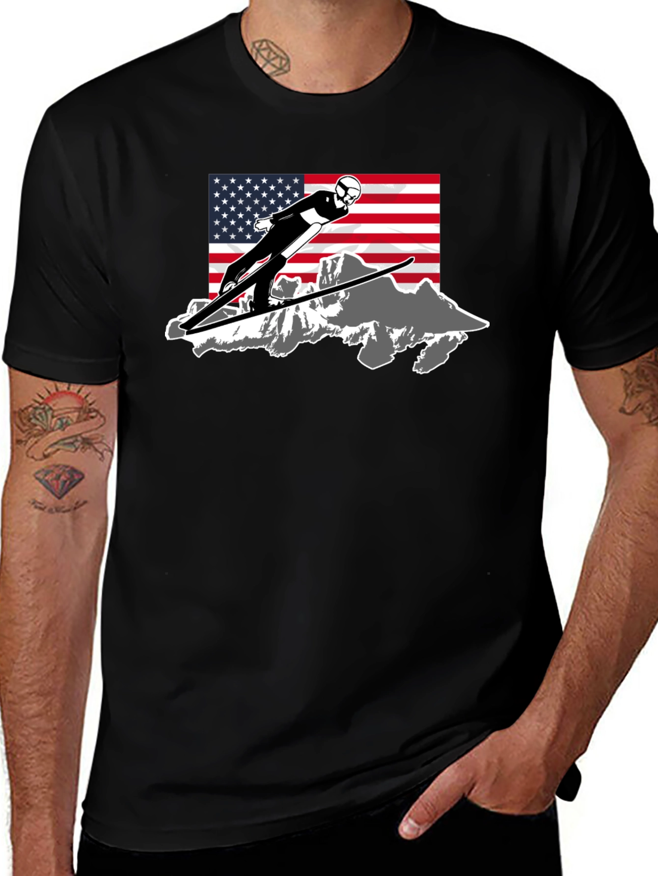 Variant 29 of Ski Jumper USA Flag Graphic T-Shirt