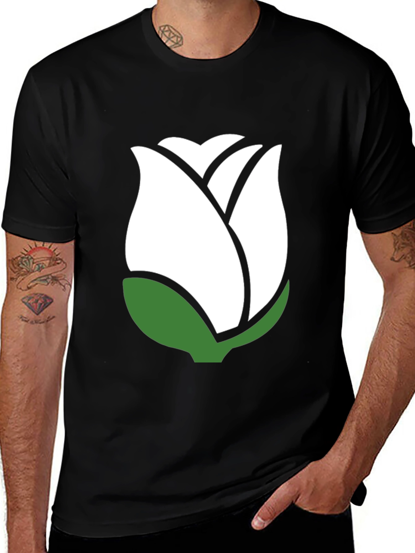 Variant 24 of White Rose Graphic Black T-Shirt - Stylish Casual Wear