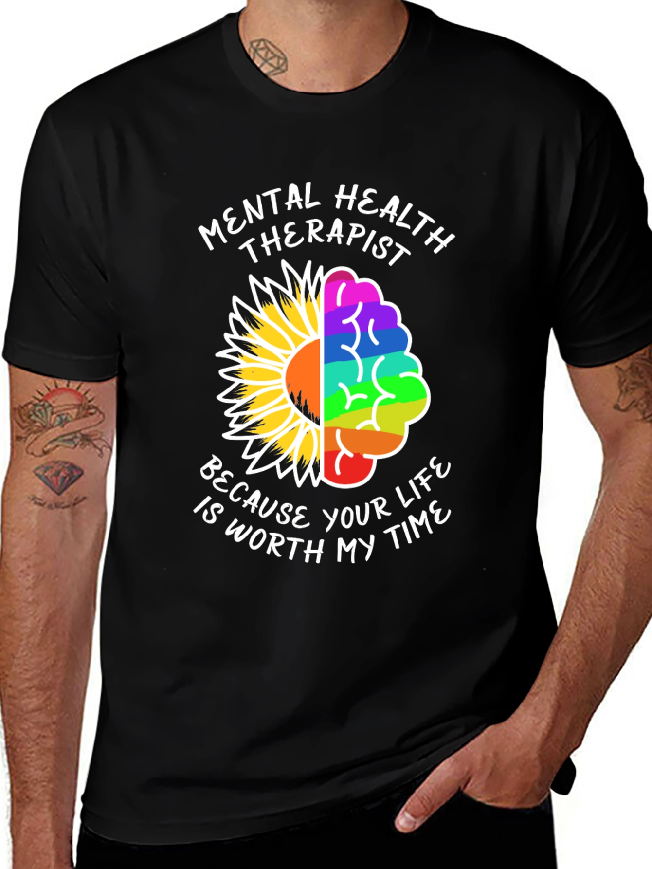 Variant 3 of Mental Health Therapist Sunflower Brain T-Shirt