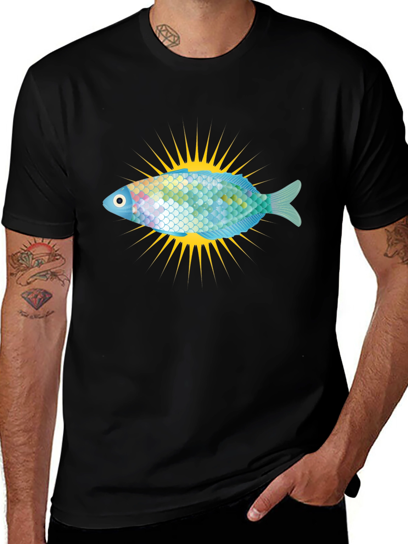 Variant 18 of Radiant Fish Graphic Tee - Stylish Men's Black T-Shirt