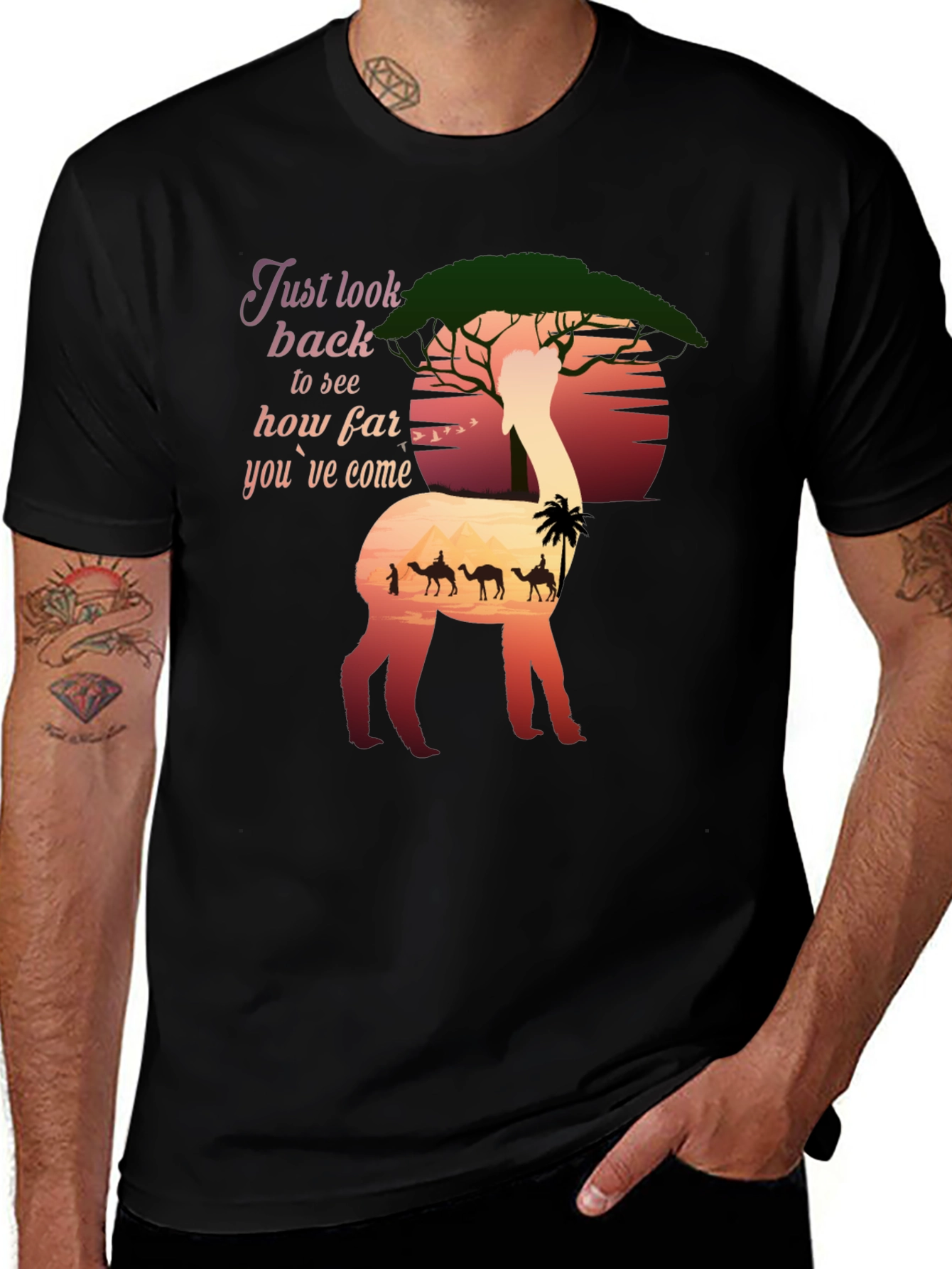 Variant 11 of Alpaca Sunset T-Shirt - Desert Caravan Graphic Tee