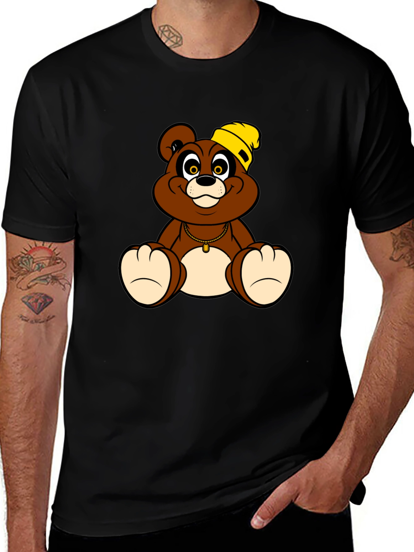 Variant 27 of Cartoon Bear Graphic T-Shirt - Black