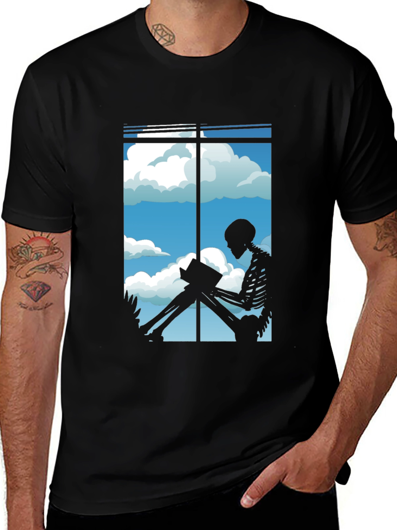Variant 19 of Skeleton Reader Black Tee - Window View
