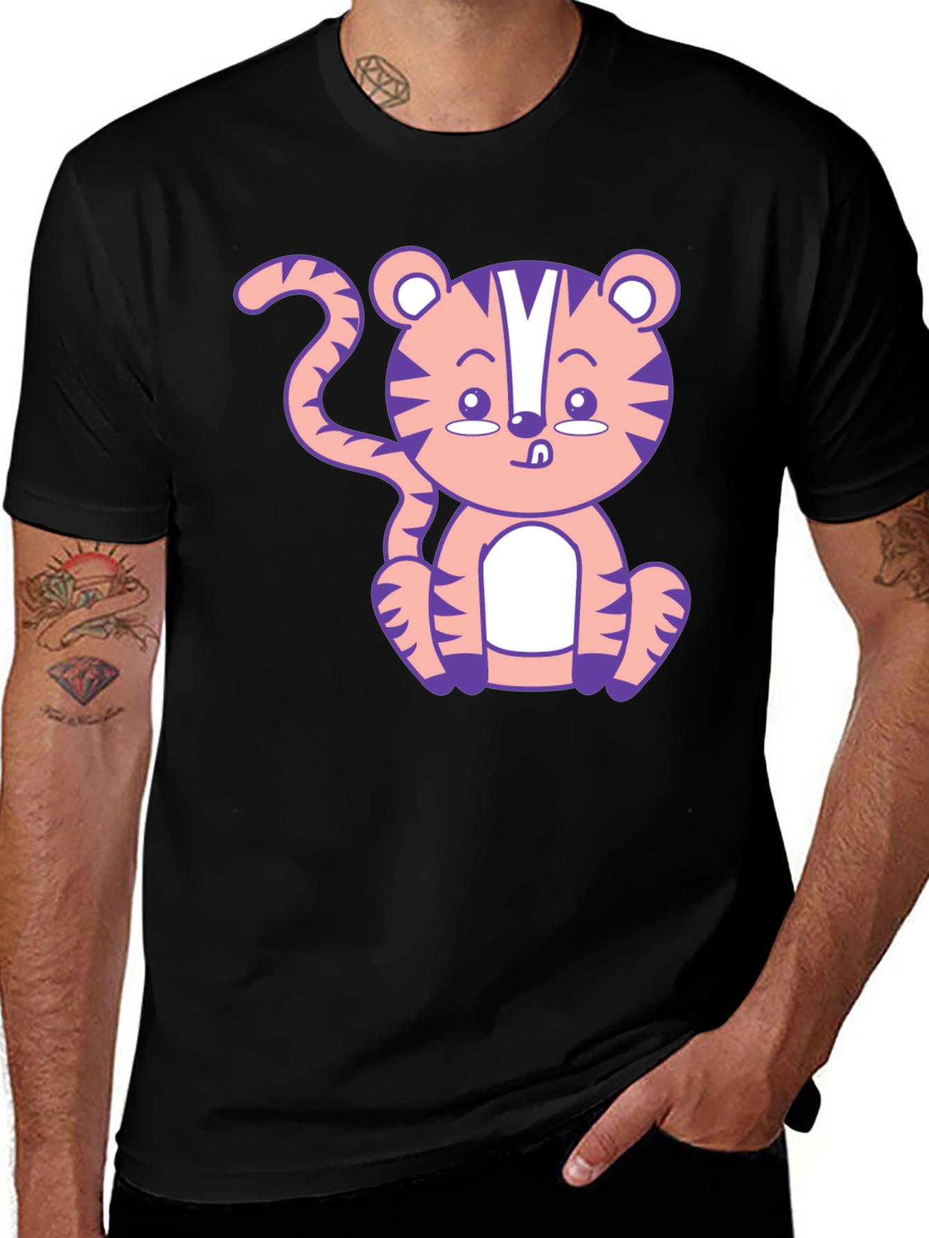 Variant 25 of Cute Cartoon Tiger Graphic T-Shirt - Black