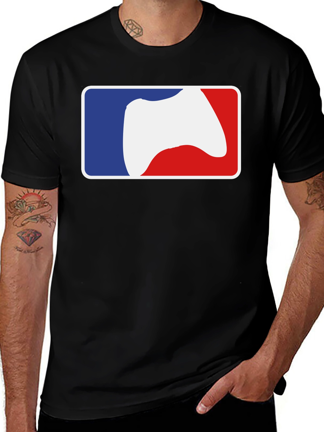 Variant 21 of Gamer Logo T-Shirt - Blue, White, and Red Design