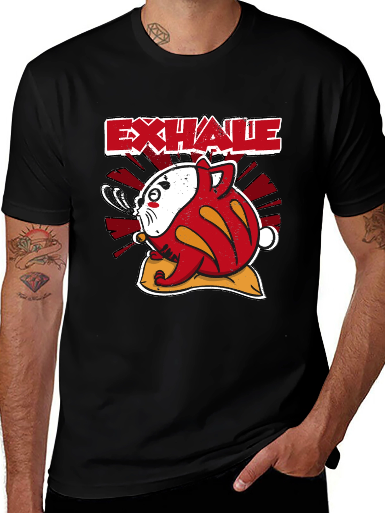 Variant 24 of Exhale Daruma Cat Black T-Shirt