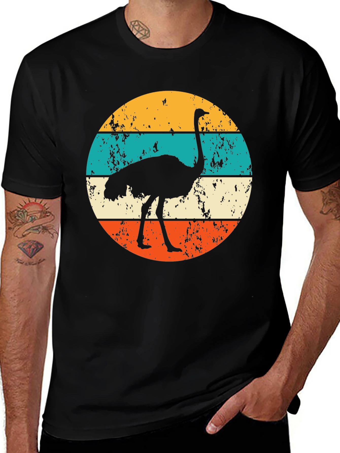 Variant 10 of Retro Ostrich Sunset Graphic Tee - Black
