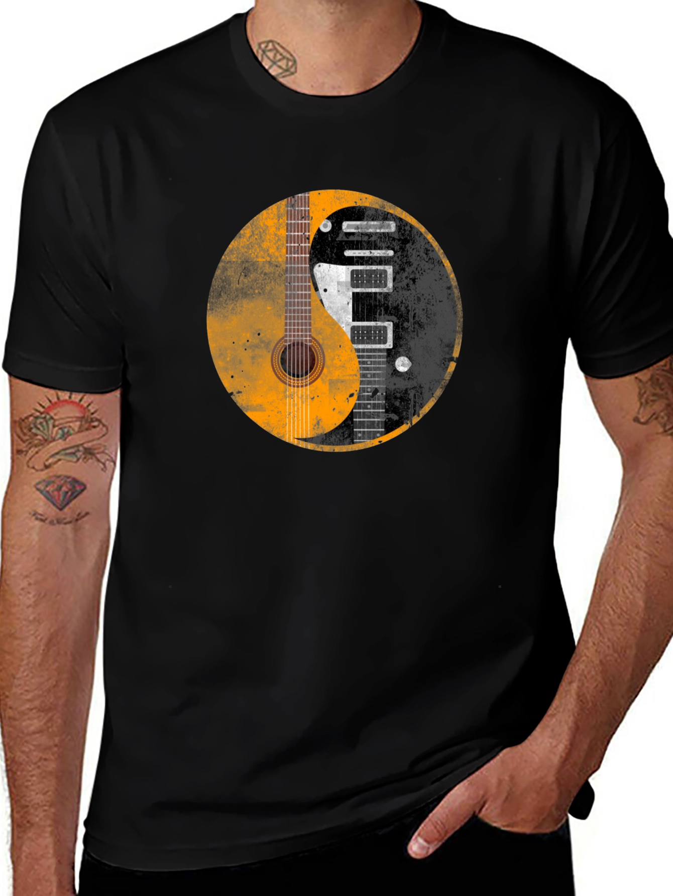 Yin Yang Guitar Graphic Black T-Shirt