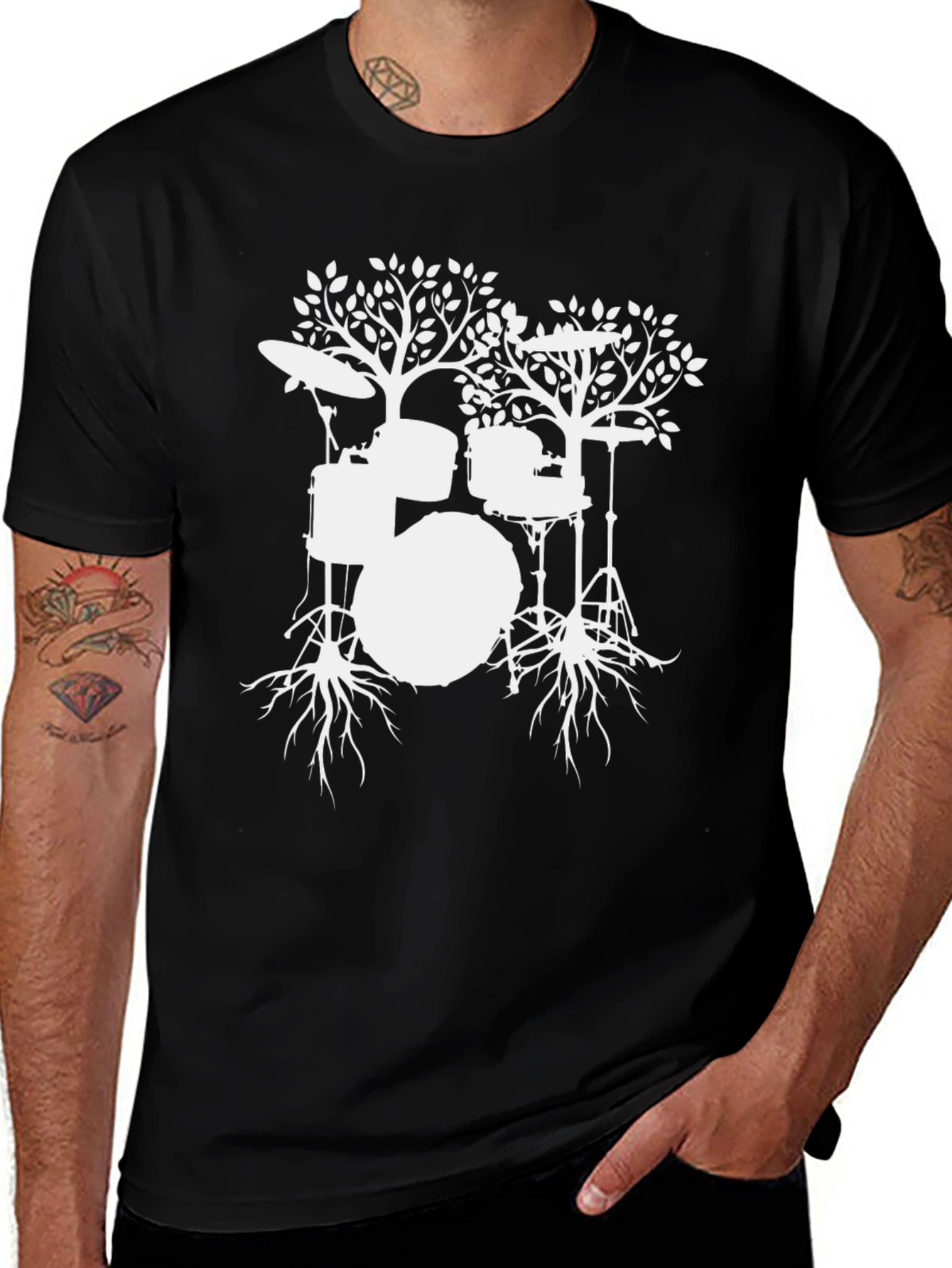 Variant 22 of Drum Tree Graphic Tee - Black Cotton T-Shirt