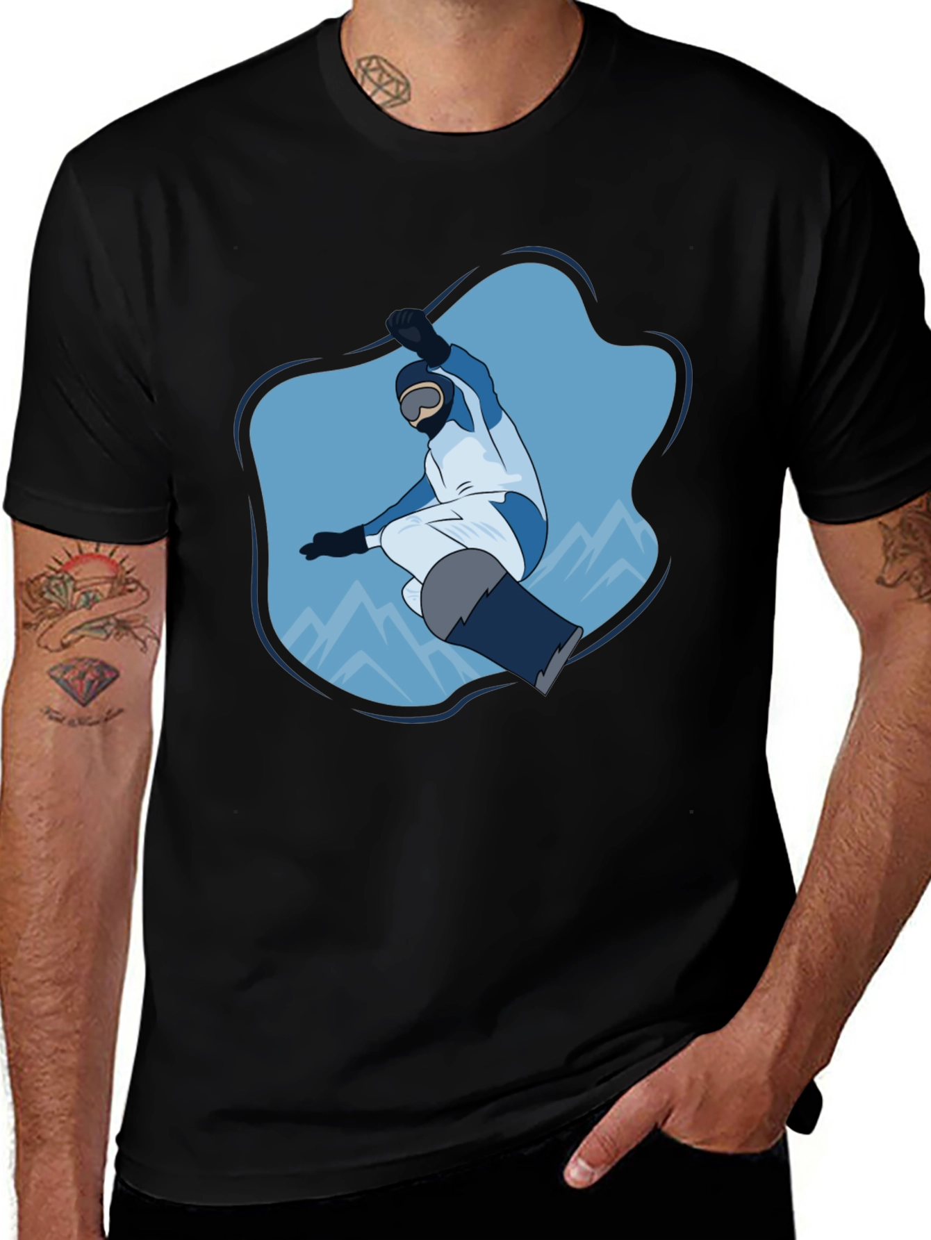 Variant 28 of Cool Snowboard Graphic Tee - Black Cotton T-Shirt