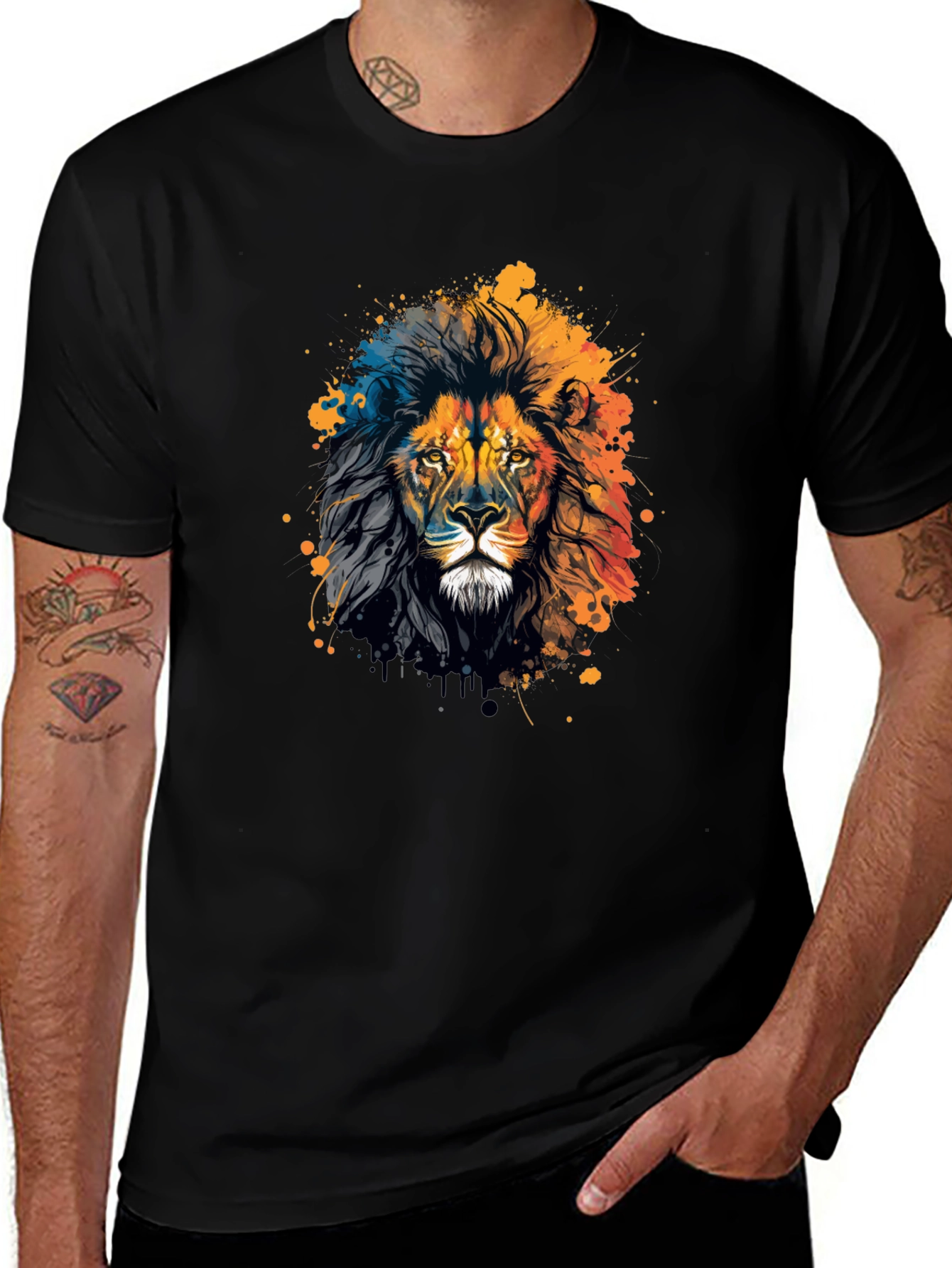 Variant 9 of Lion Graphic Print Crew Neck T-Shirt