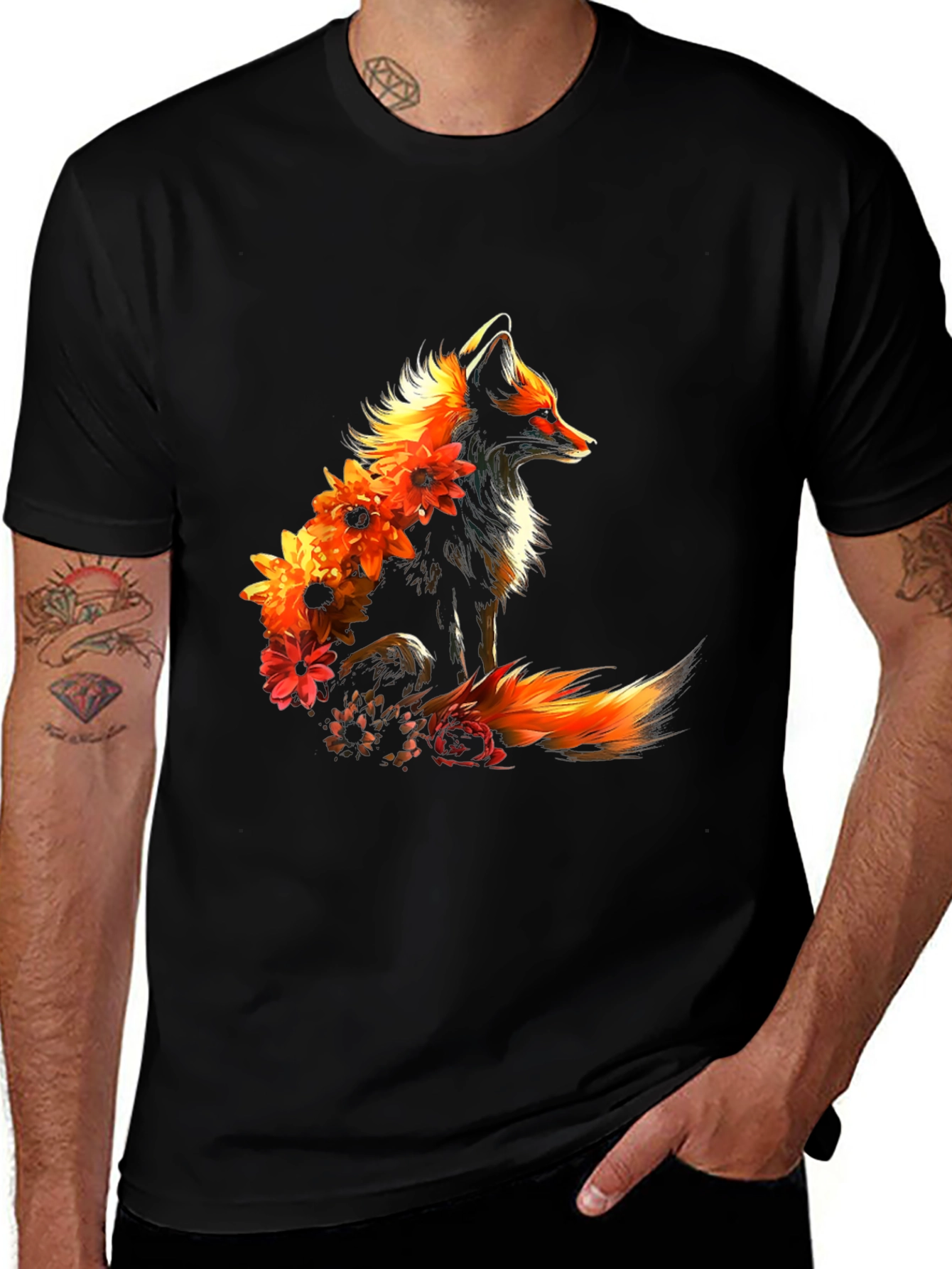 Variant 14 of Floral Fox Graphic Black T-Shirt
