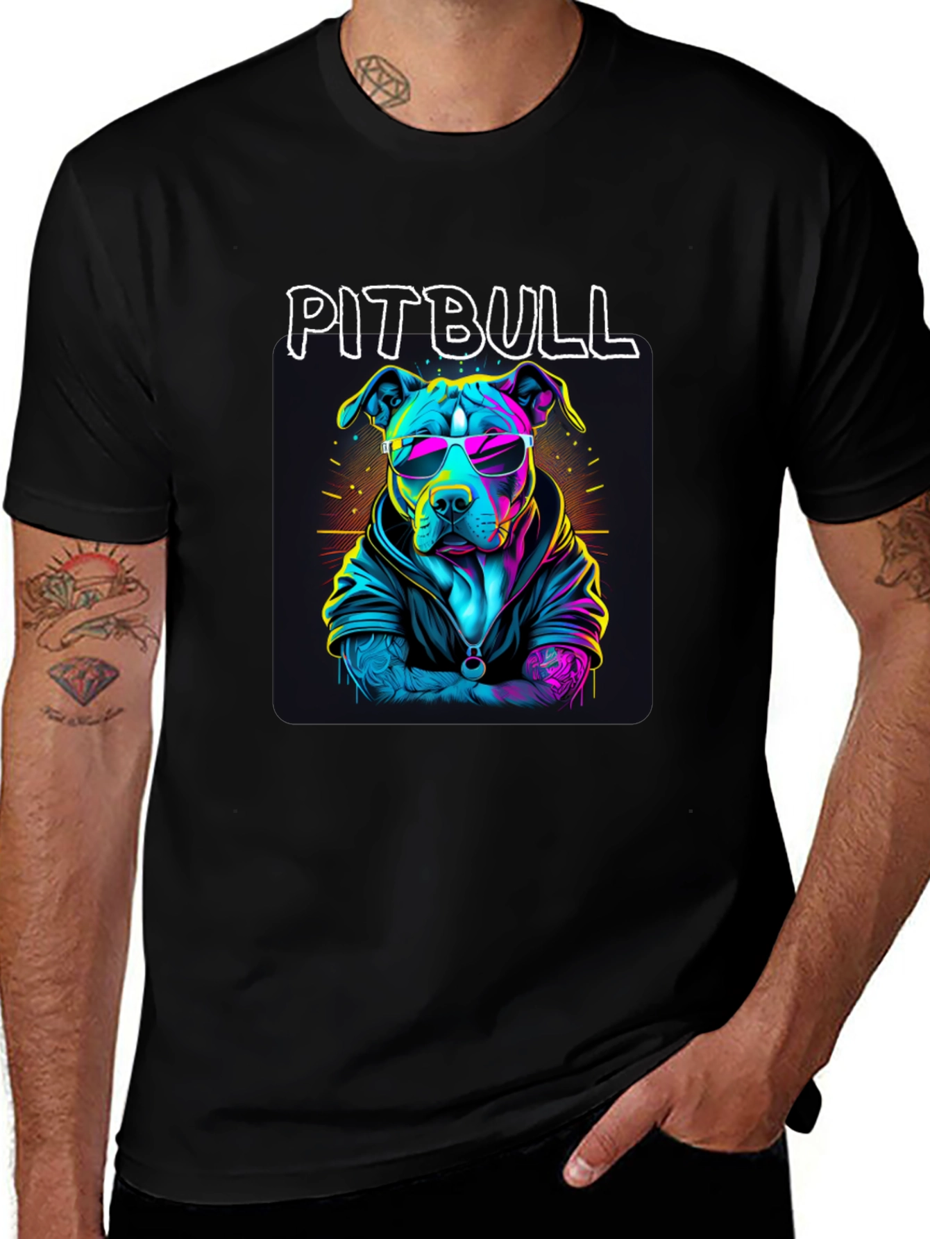 Variant 28 of Cool Pitbull T-Shirt - Neon Style Dog Design