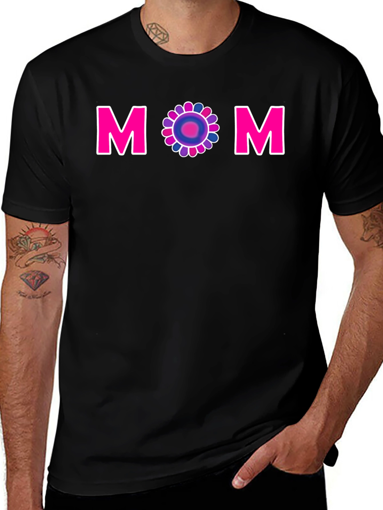 Mom Flower Graphic Tee - Black