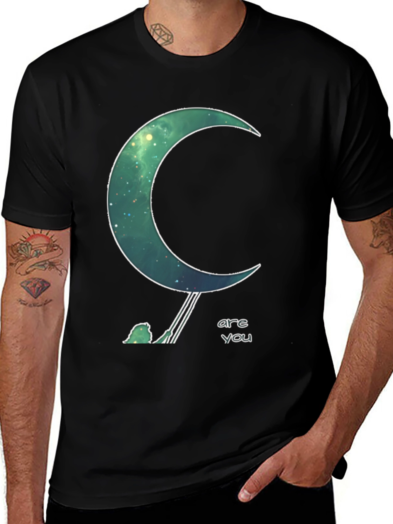 Variant 8 of Cosmic Crescent Moon Black T-Shirt