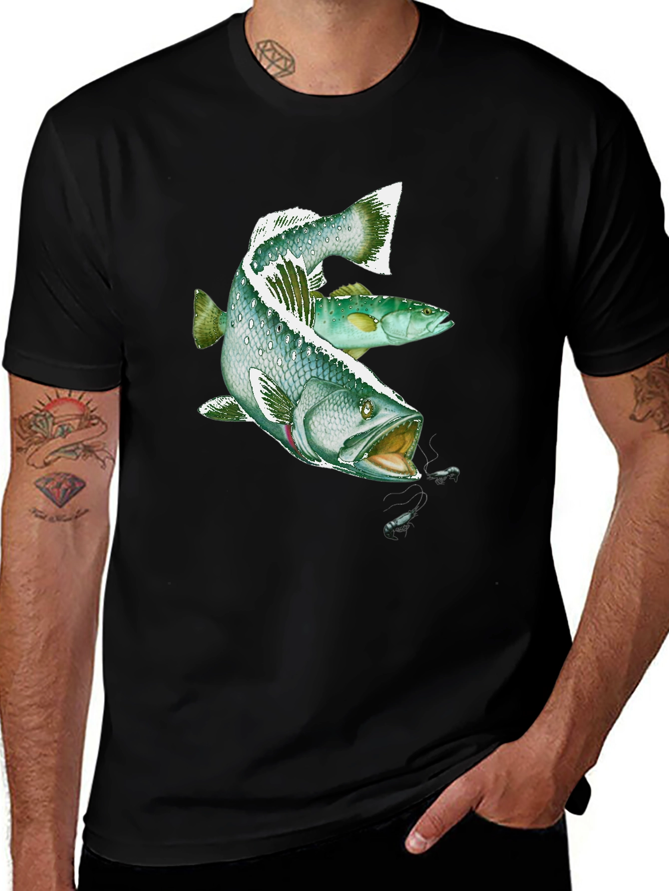 Variant 27 of Bass Fishing Graphic T-Shirt - Black Cotton Tee